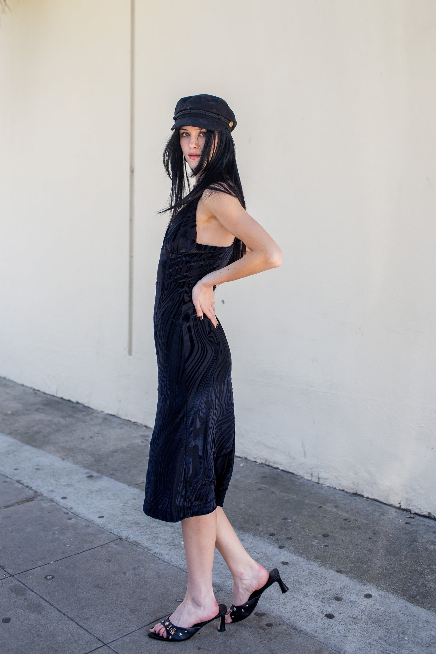 Celeste Midi Dress in Vortex Black Velvet