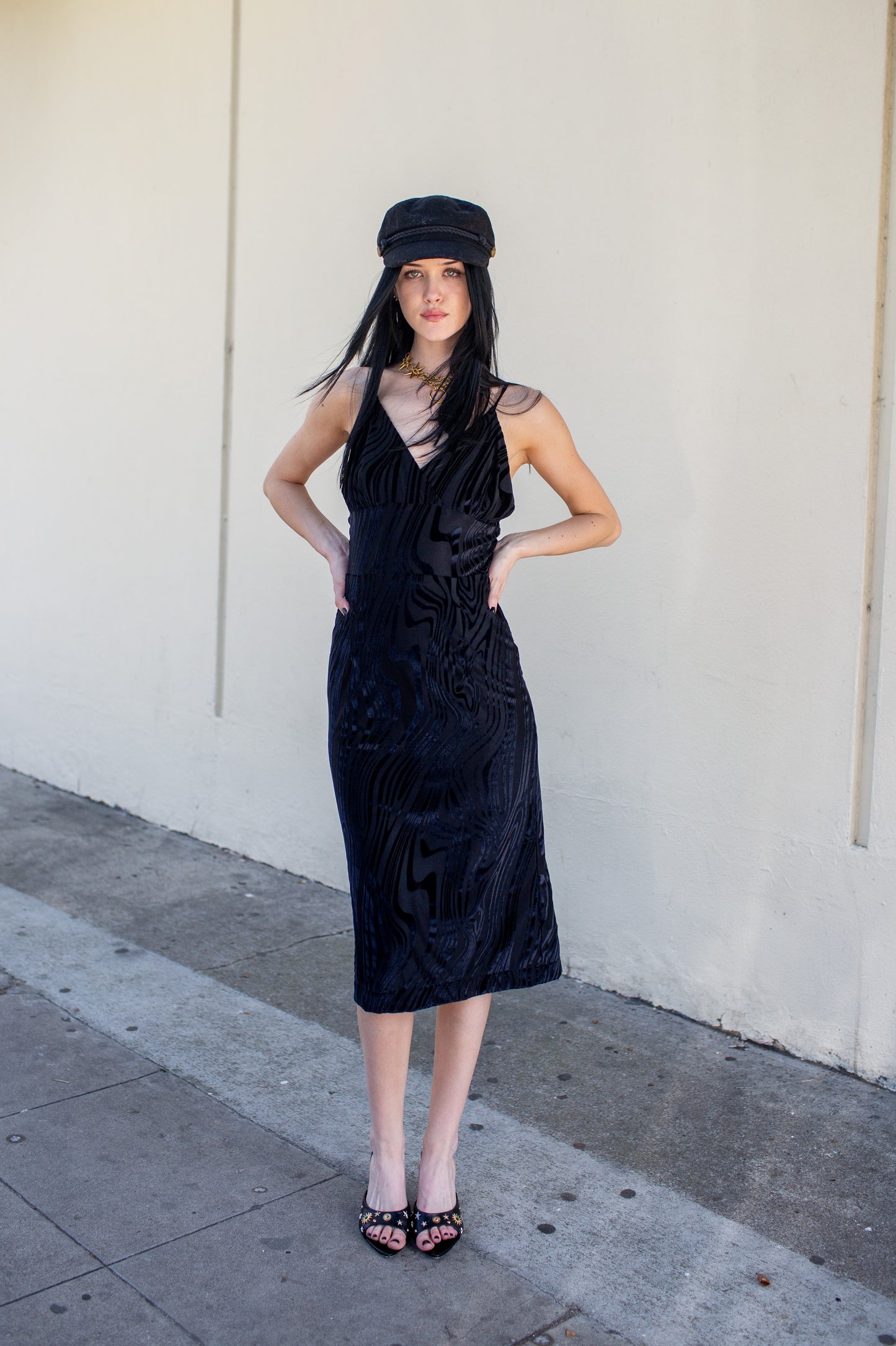Celeste Midi Dress in Vortex Black Velvet