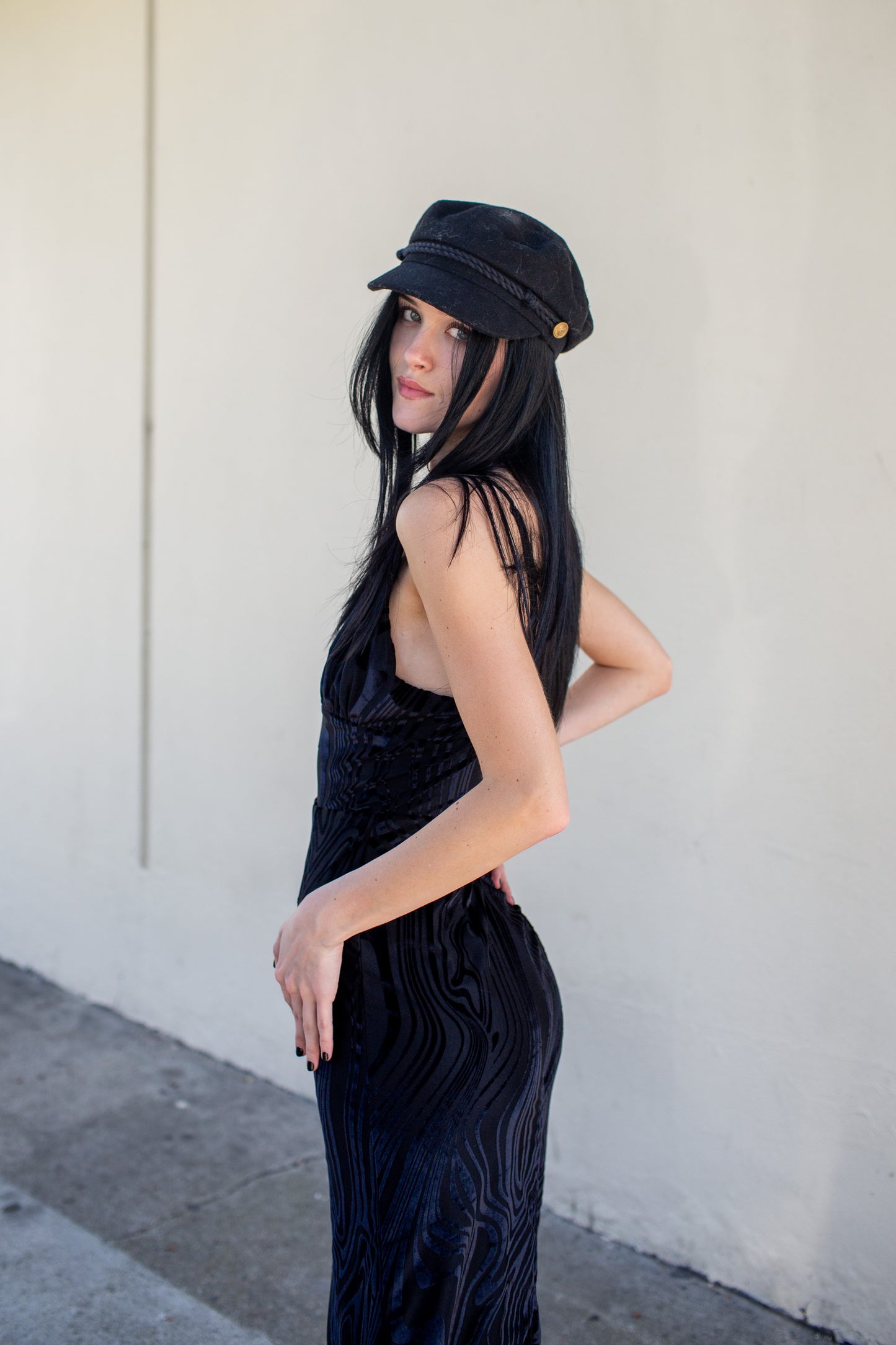 Celeste Midi Dress in Vortex Black Velvet