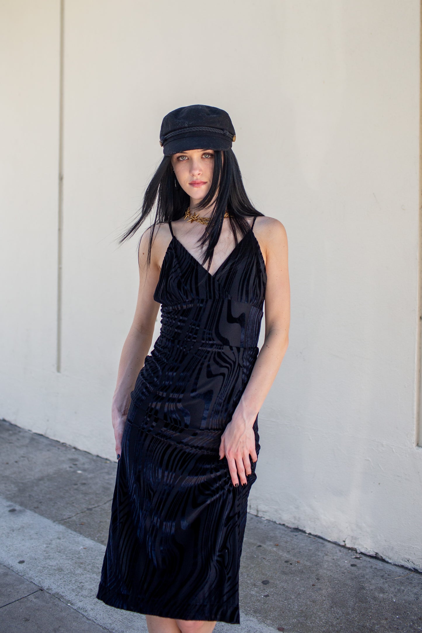 Celeste Midi Dress in Vortex Black Velvet