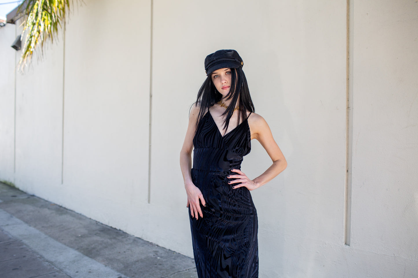 Celeste Midi Dress in Vortex Black Velvet