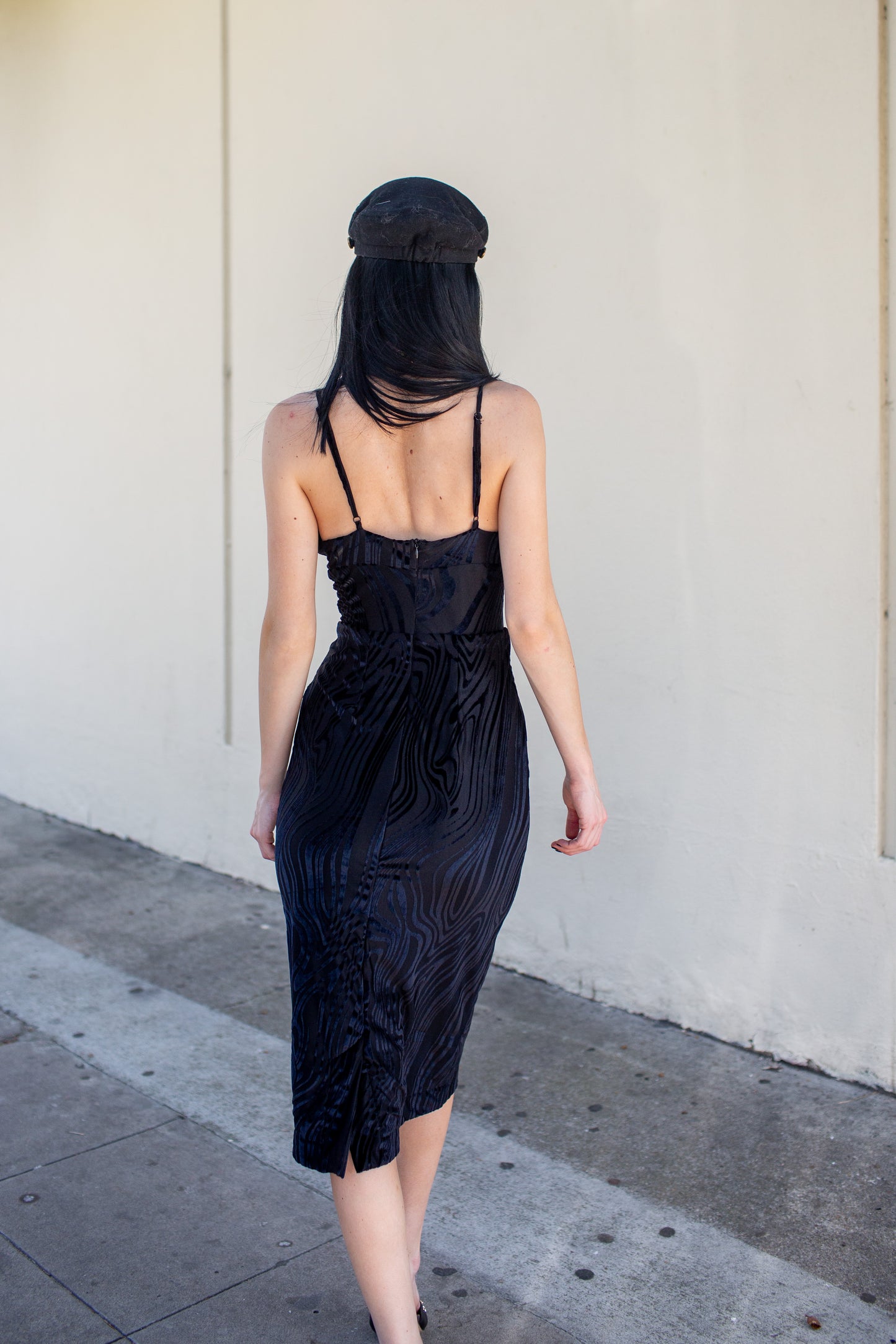 Celeste Midi Dress in Vortex Black Velvet
