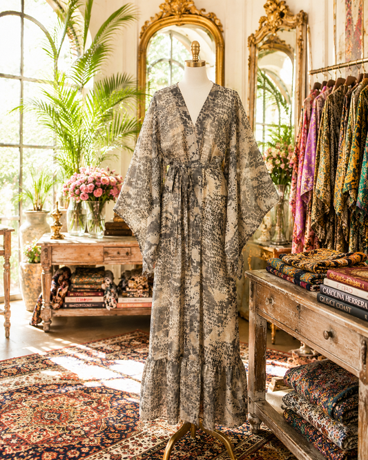 Janys Scarf Sleeve Kimono In Brindle Noir