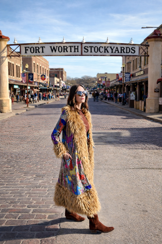 Penny Deluxe Wild Horses Faux Fur Trim Coat