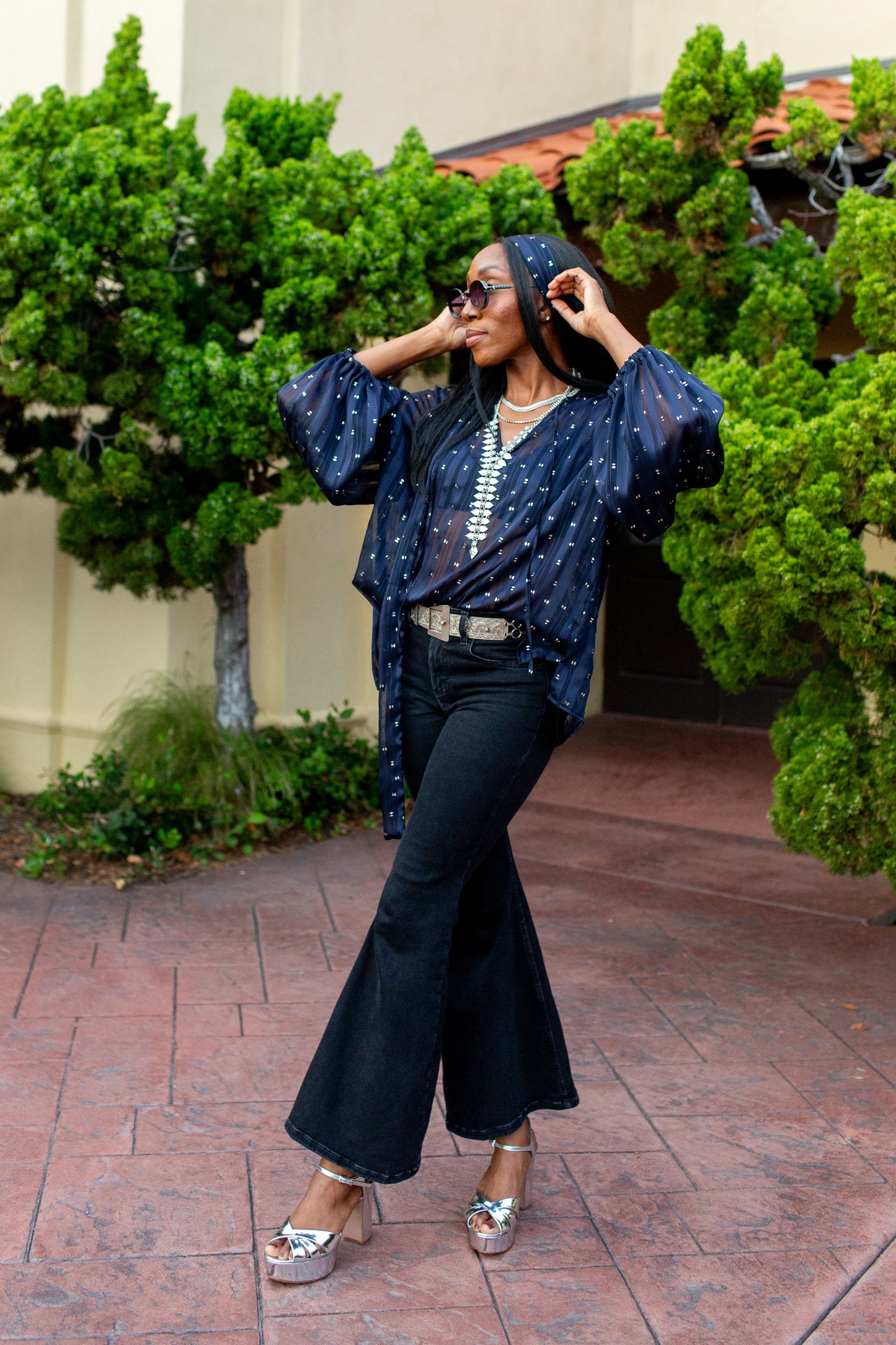 Clara Bishop Sleeve Blouse in Midnight Phenom