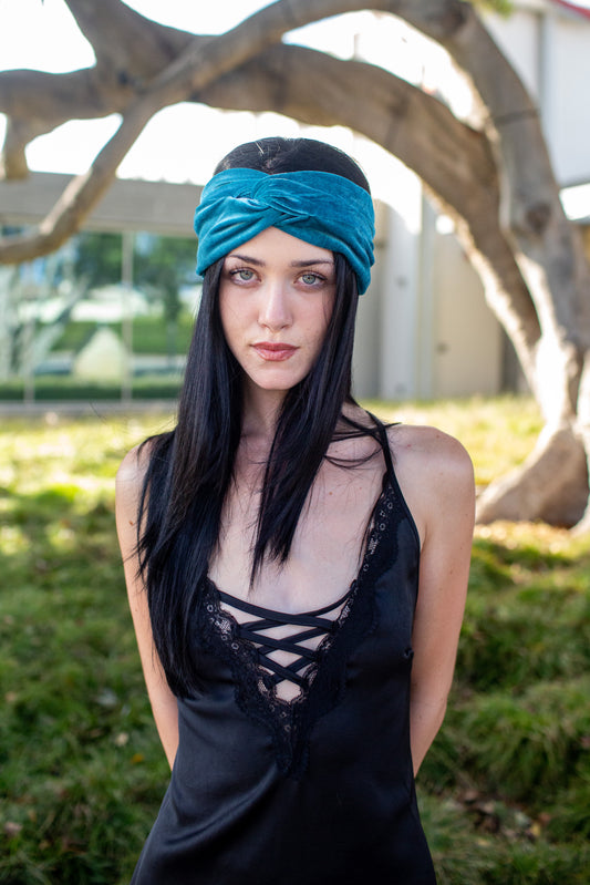 Cyan Velvet Twist Headband