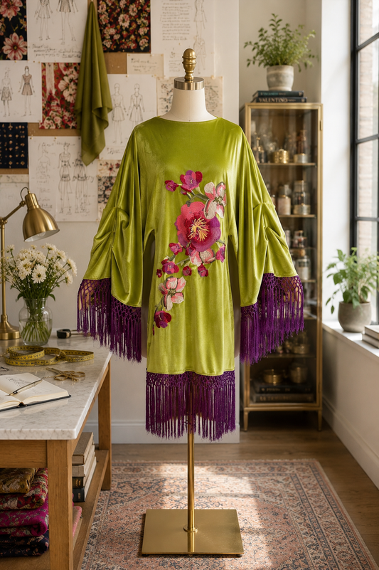 Brigitte Mini Fringe Dress in Citron Orchid PRE-ORDER