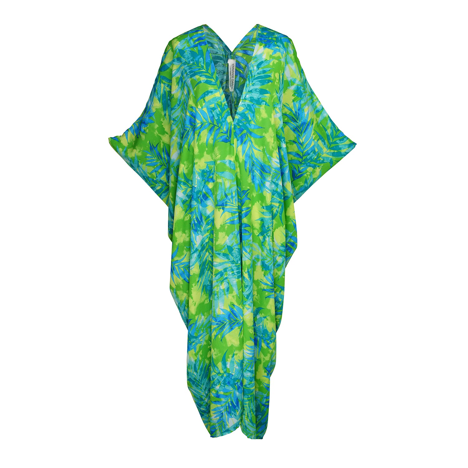 Make a statement with our breezy Biscayne Bay Caftan. Featuring vibrant colors such as fluorescent lime green and electric turquoise