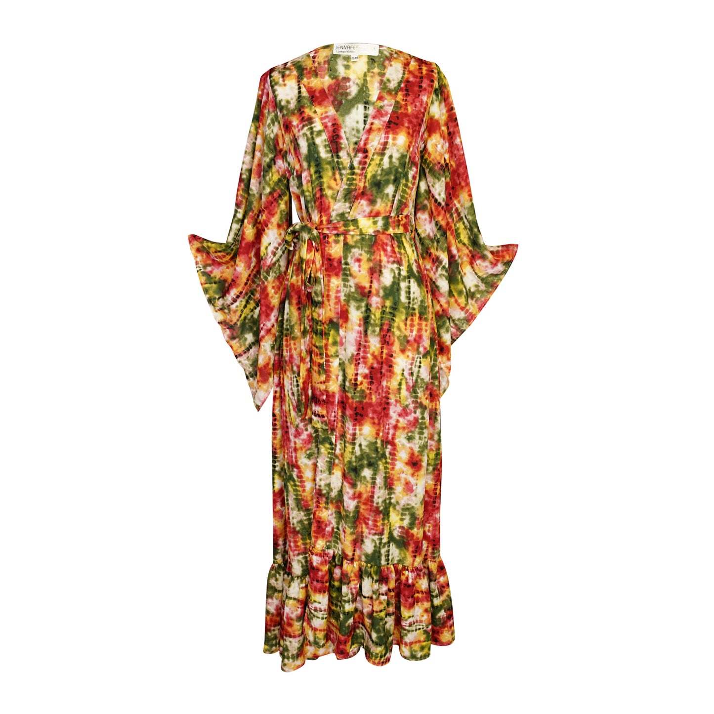 Janys Scarf Sleeve Kimono In Summer Moss