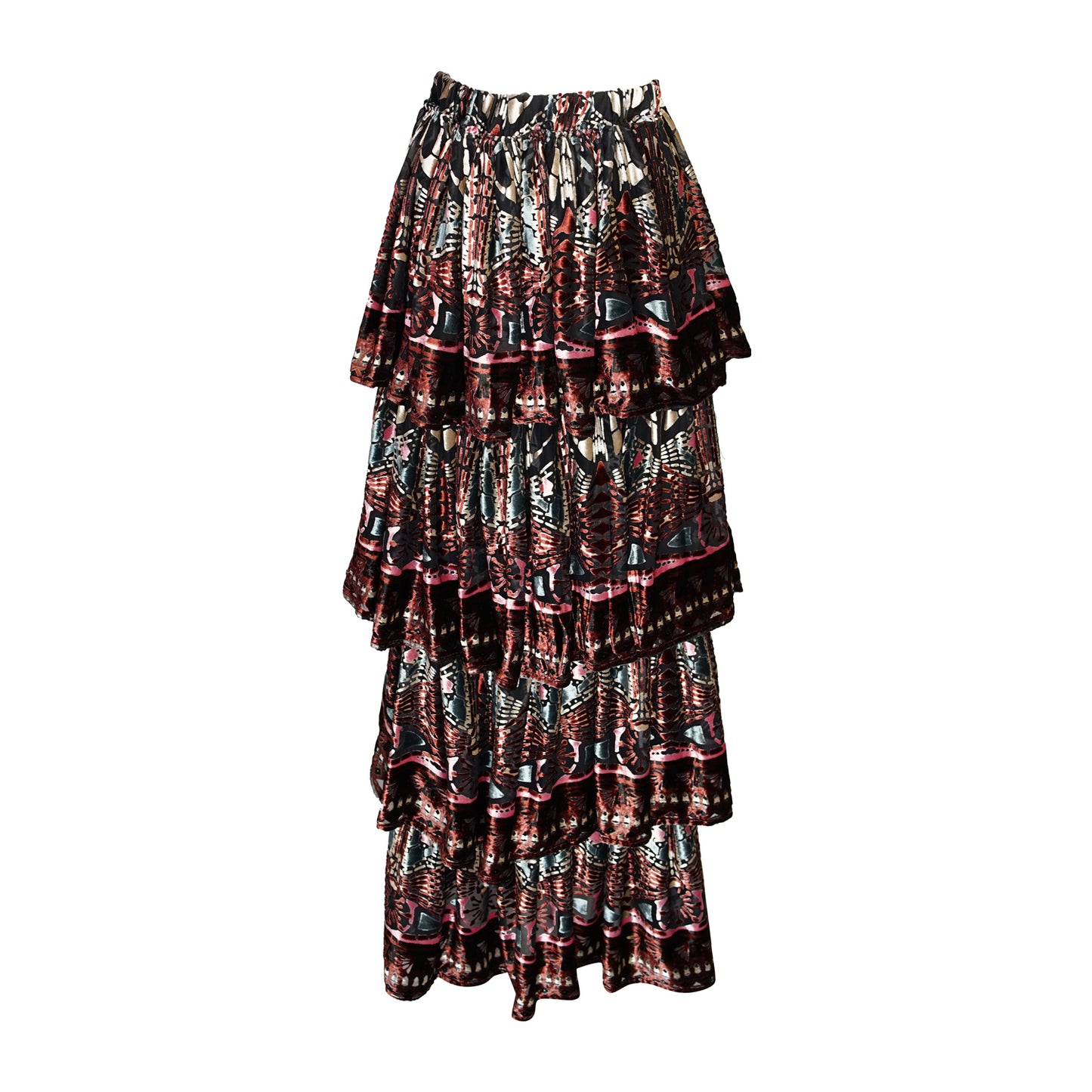 Empire Silk Velvet Tiered Maxi Skirt
