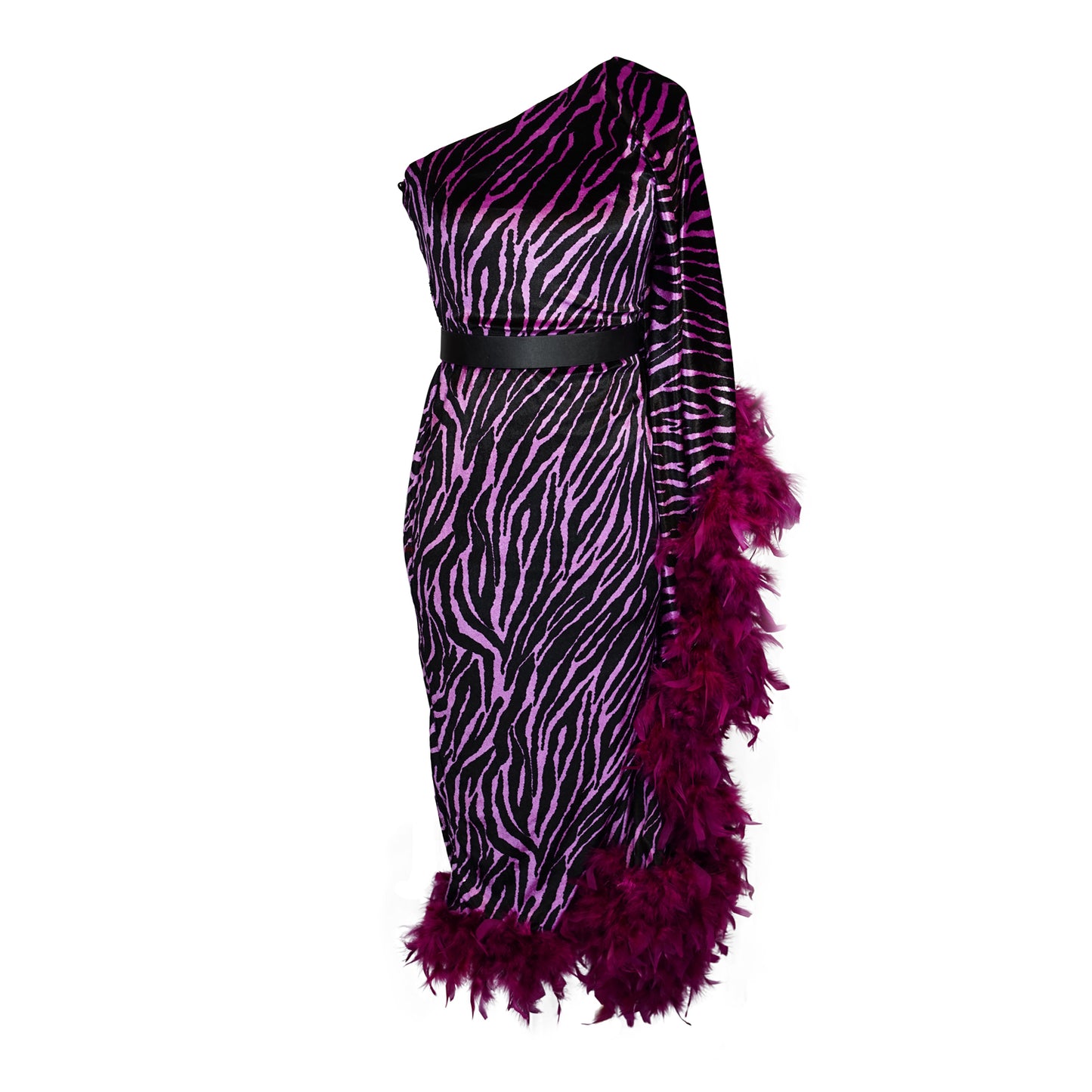 Venom One Shoulder Caftan in Fuchsia Haze