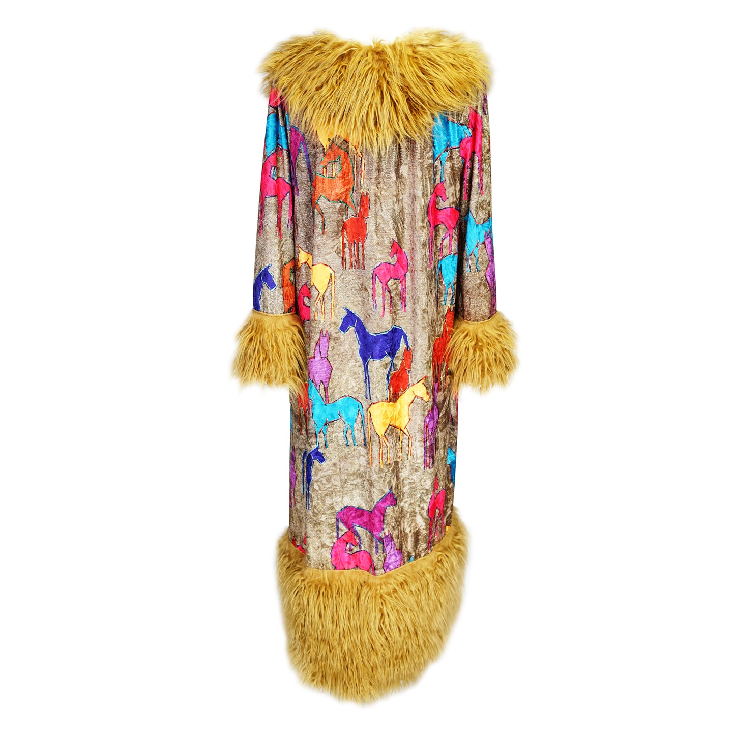 Penny Deluxe Wild Horses Faux Fur Trim Coat