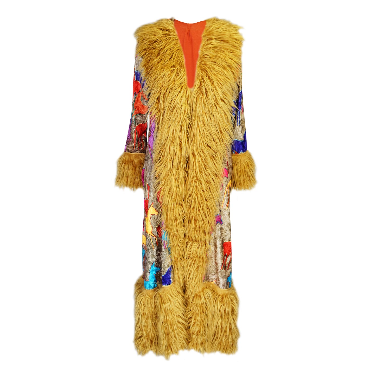 Penny Deluxe Wild Horses Faux Fur Trim Coat