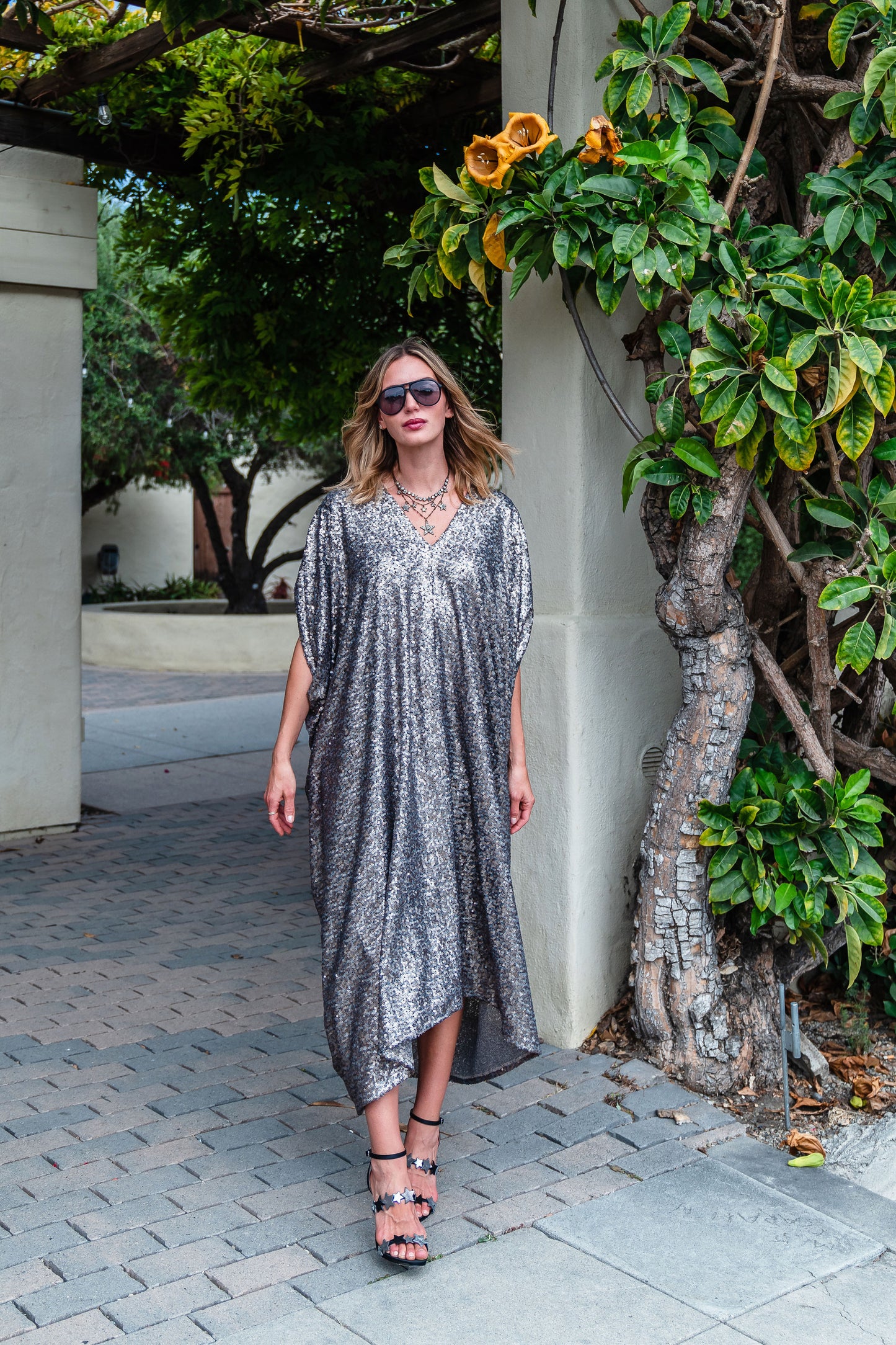 Gunmetal Nouveau Sequin Caftan Kaftan Dress