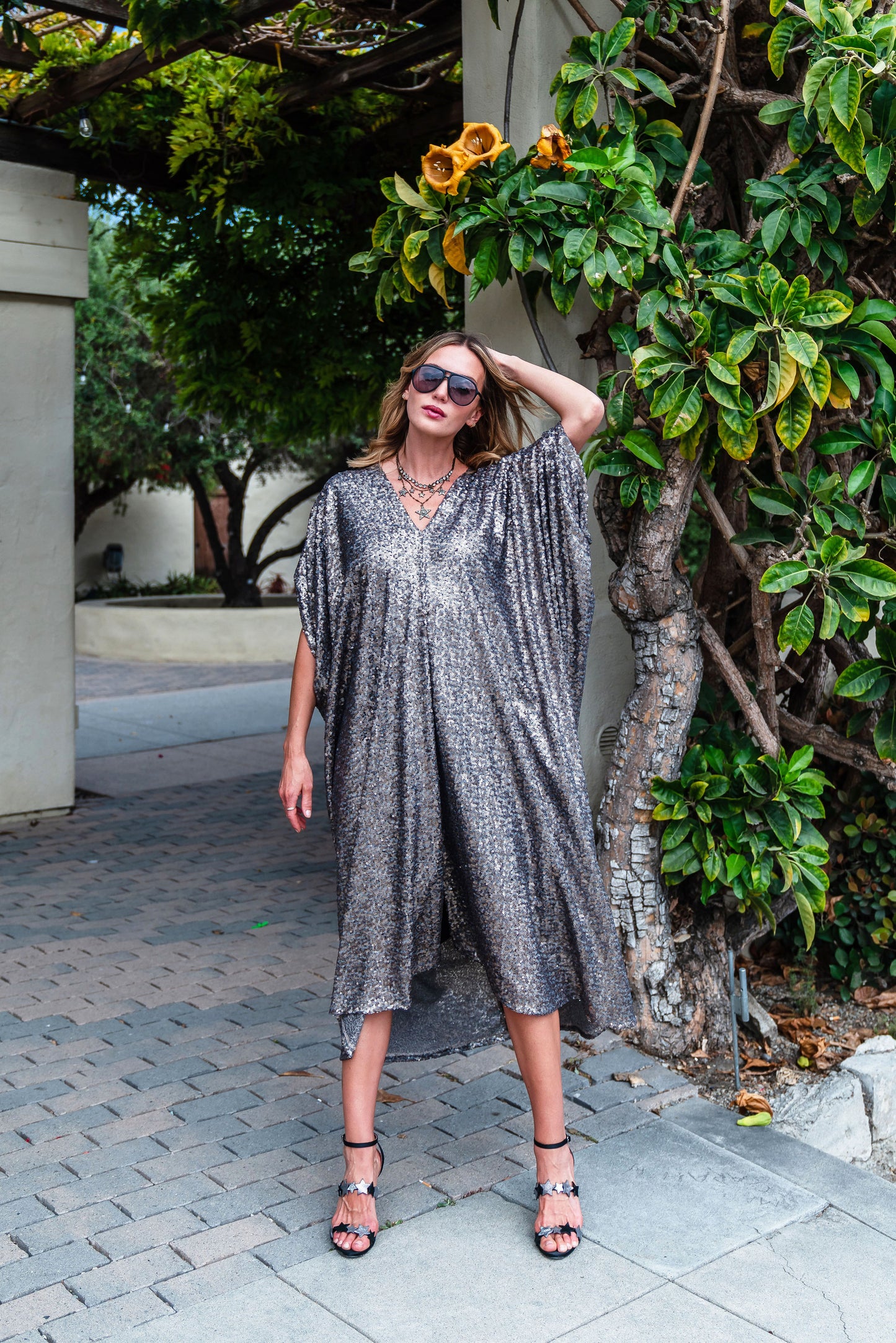 Gunmetal Nouveau Sequin Caftan Kaftan Dress