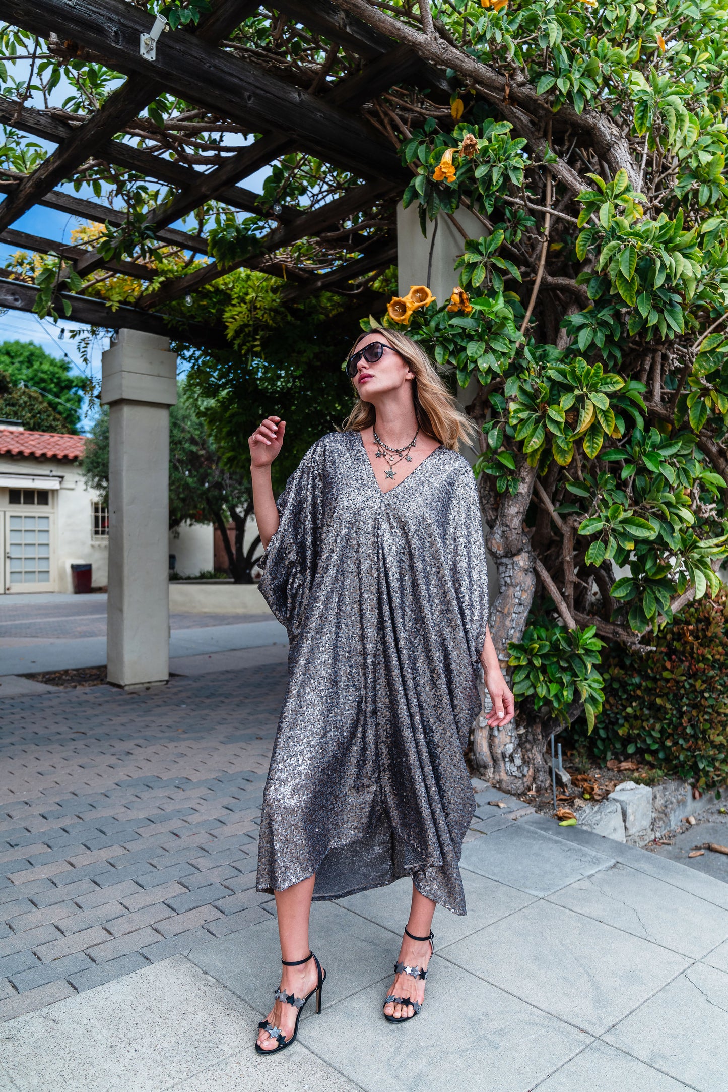 Gunmetal Nouveau Sequin Caftan Kaftan Dress