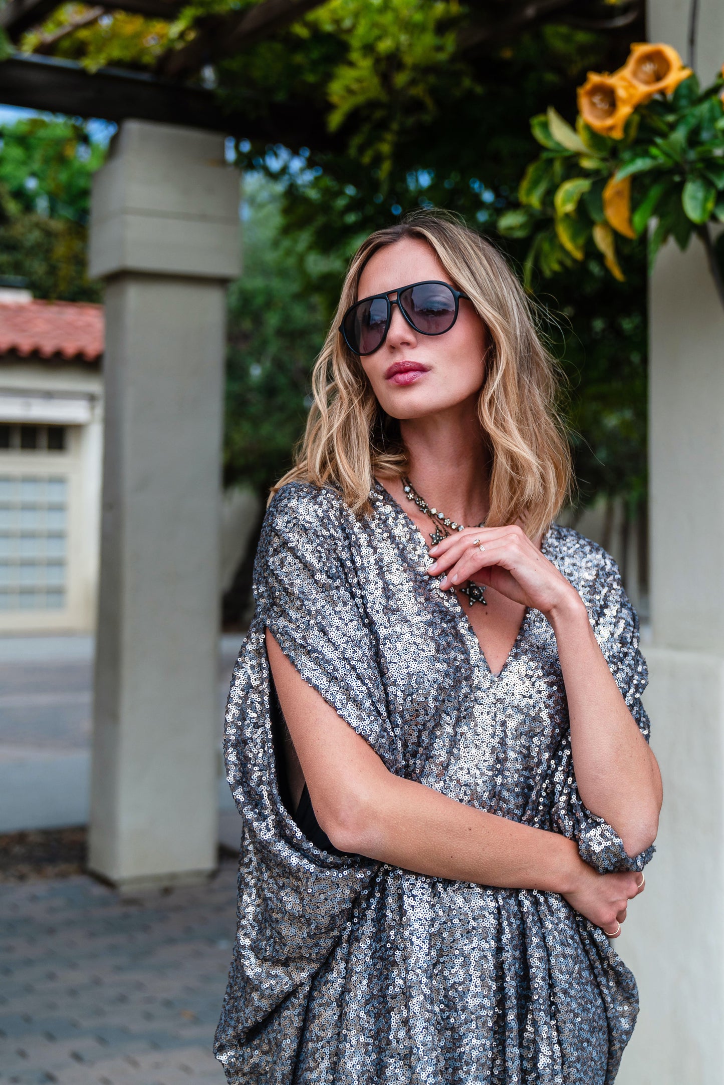 Gunmetal Nouveau Sequin Caftan Kaftan Dress