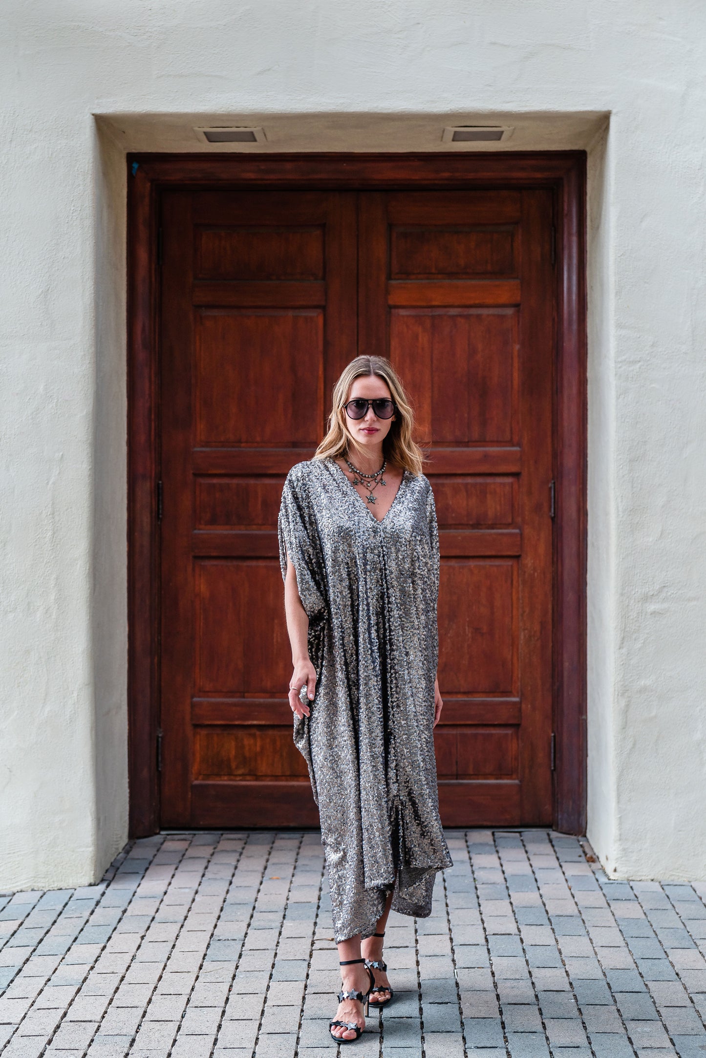 Gunmetal Nouveau Sequin Caftan Kaftan Dress