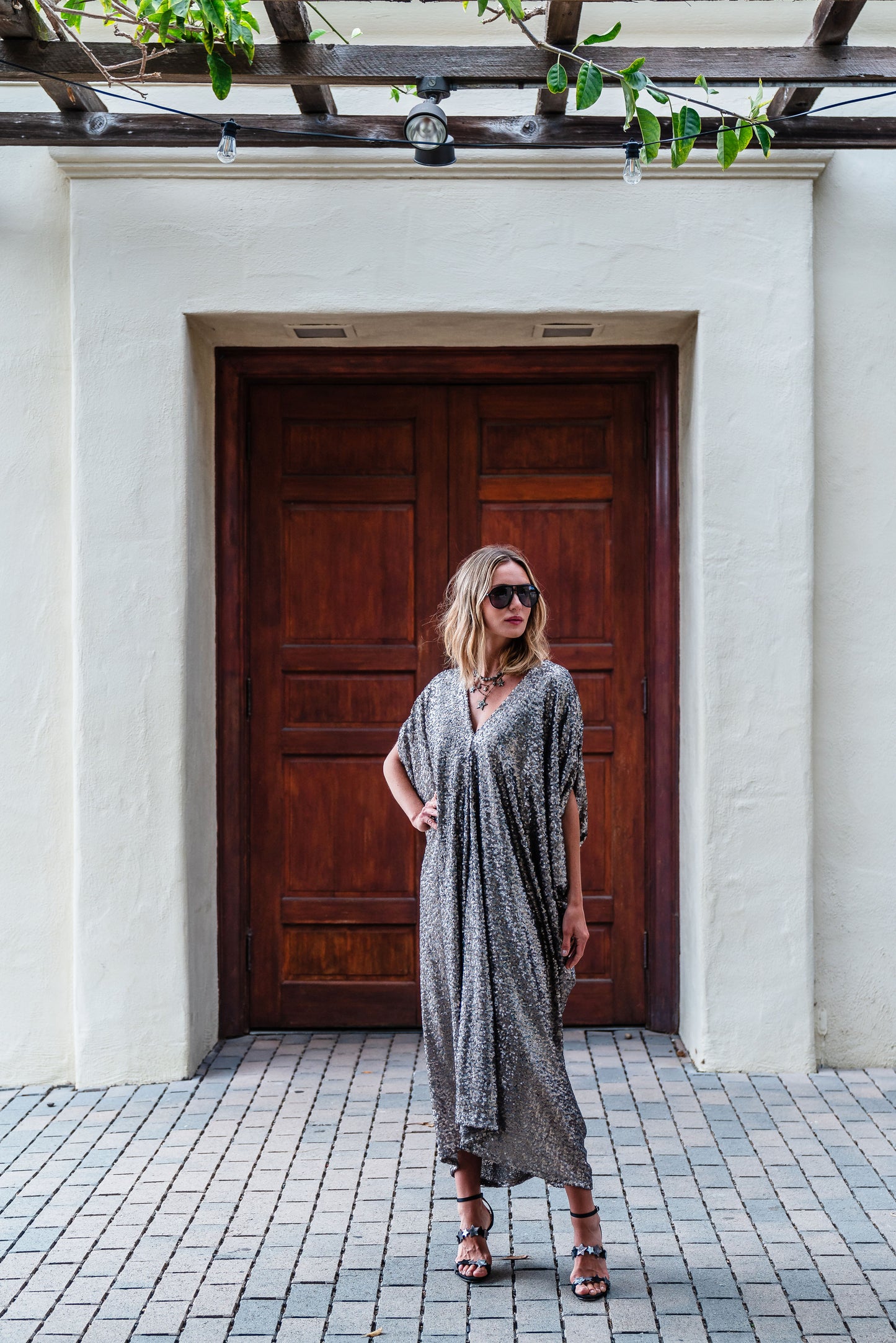 Gunmetal Nouveau Sequin Caftan Kaftan Dress