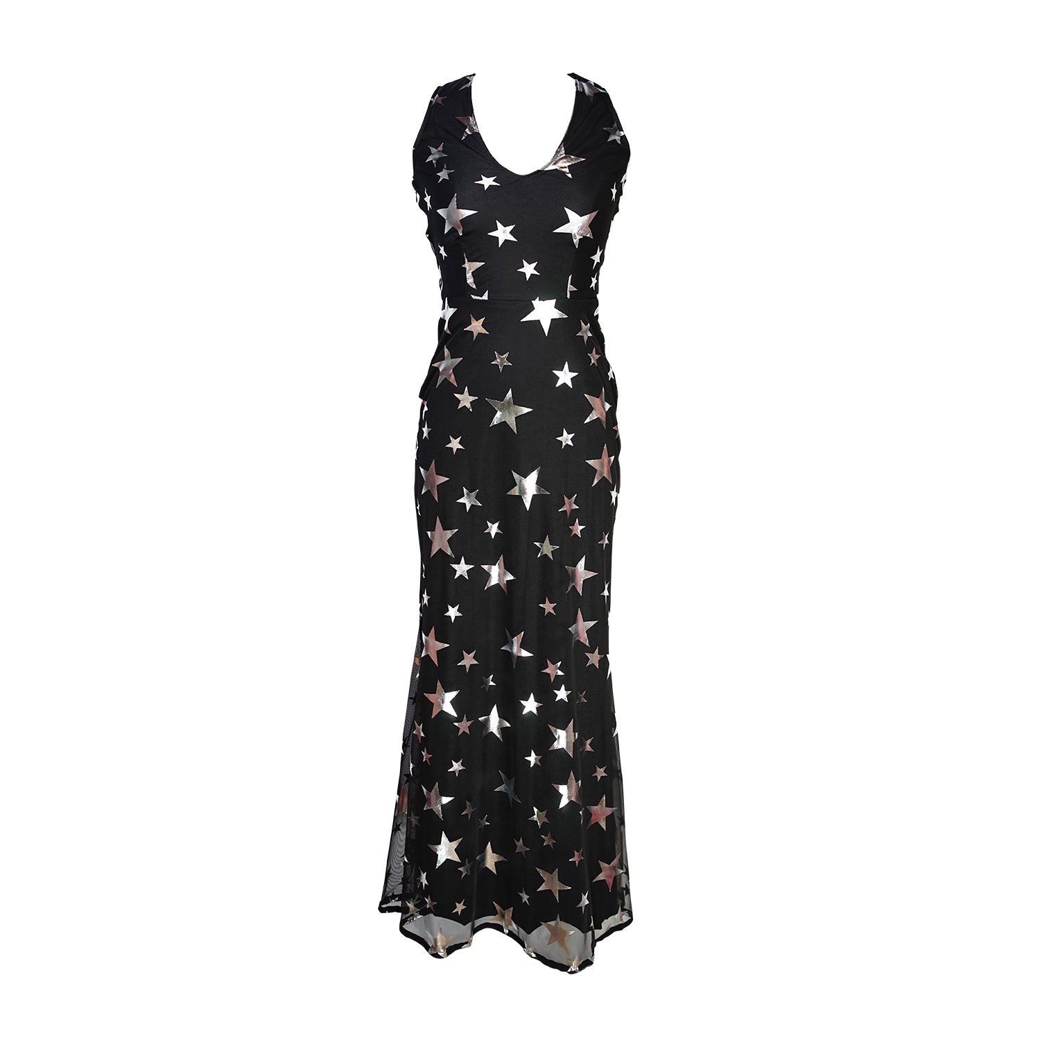 knee length dresses for ladies Starry Eyed Sequin Star Mesh Maxi - Black main image 1