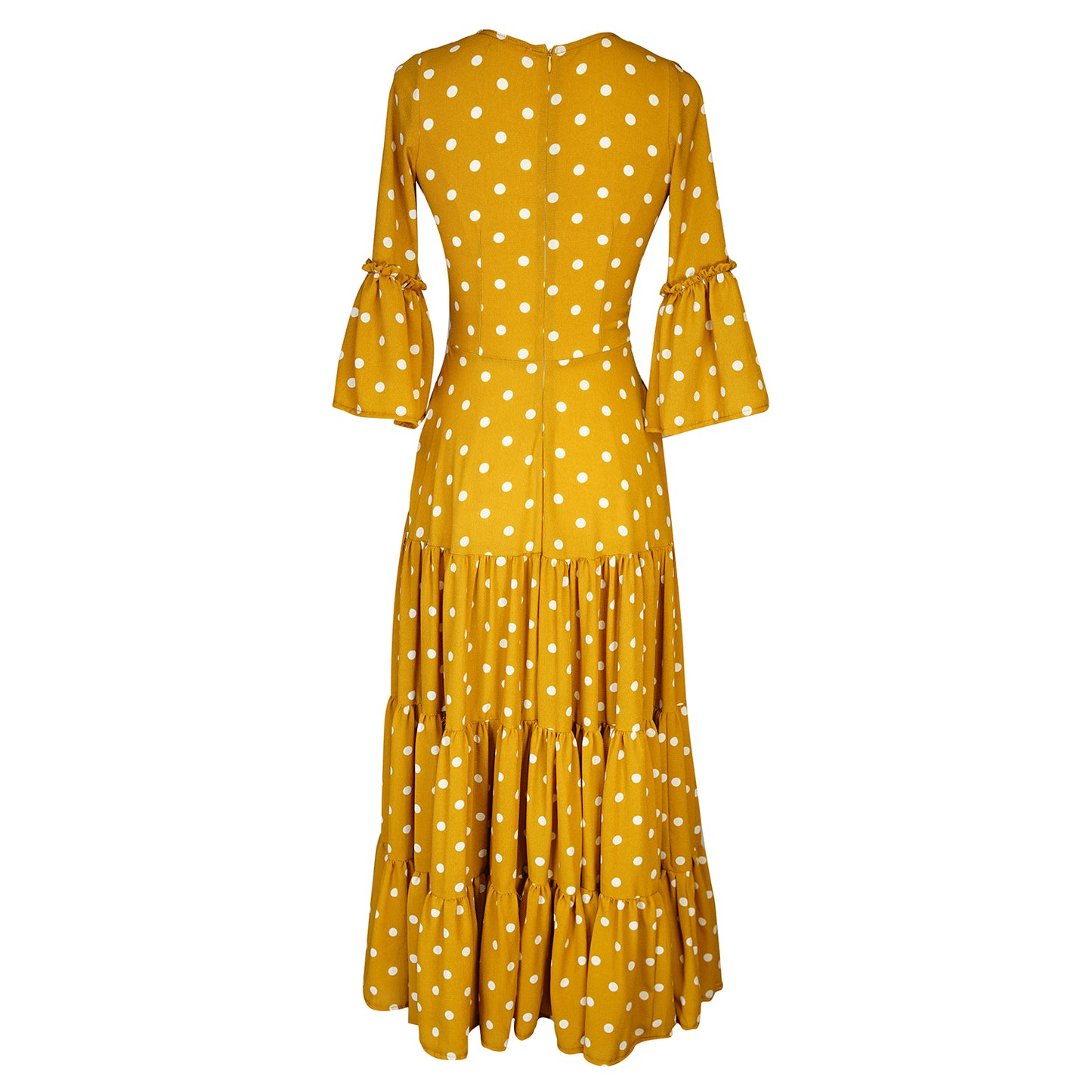 Petite Mustard Polka Dot 3-Tier Ruffle Dress