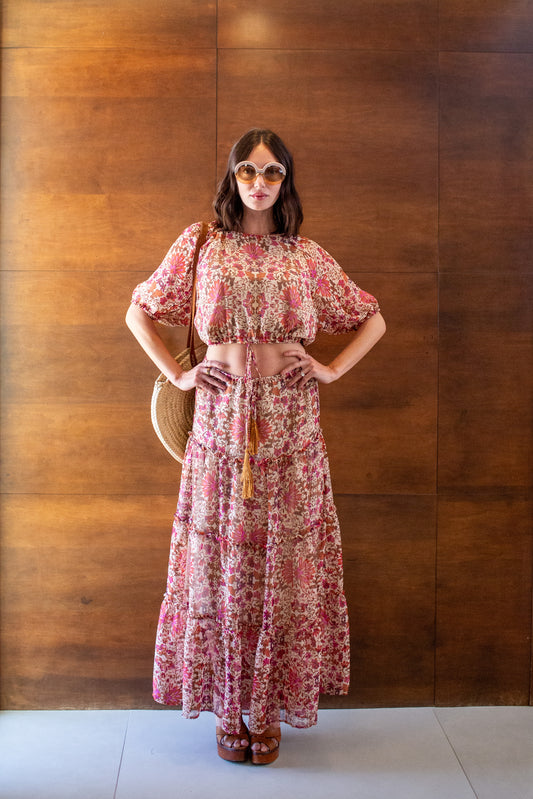 Delilah Two Piece Maxi Skirt Set In Rosewood PRE-ORDER