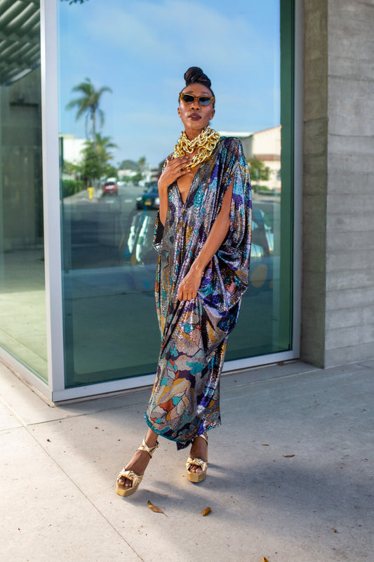 Disco Prism Sequin Caftan Kaftan Dress