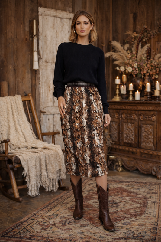 Viper Pencil Skirt in Mocha