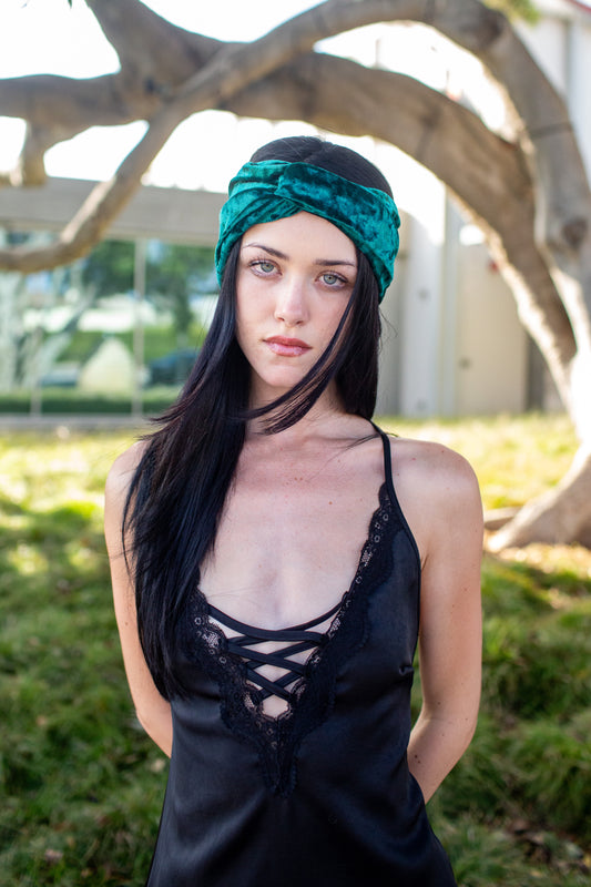Emerald Crushed Velvet Twist Headband