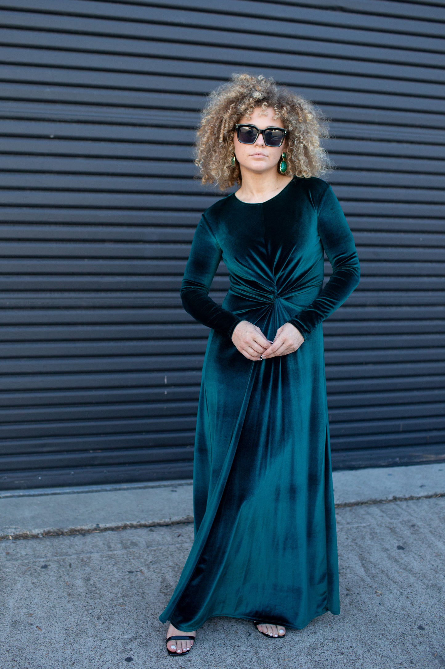 Emerald Velvet Knot Dress