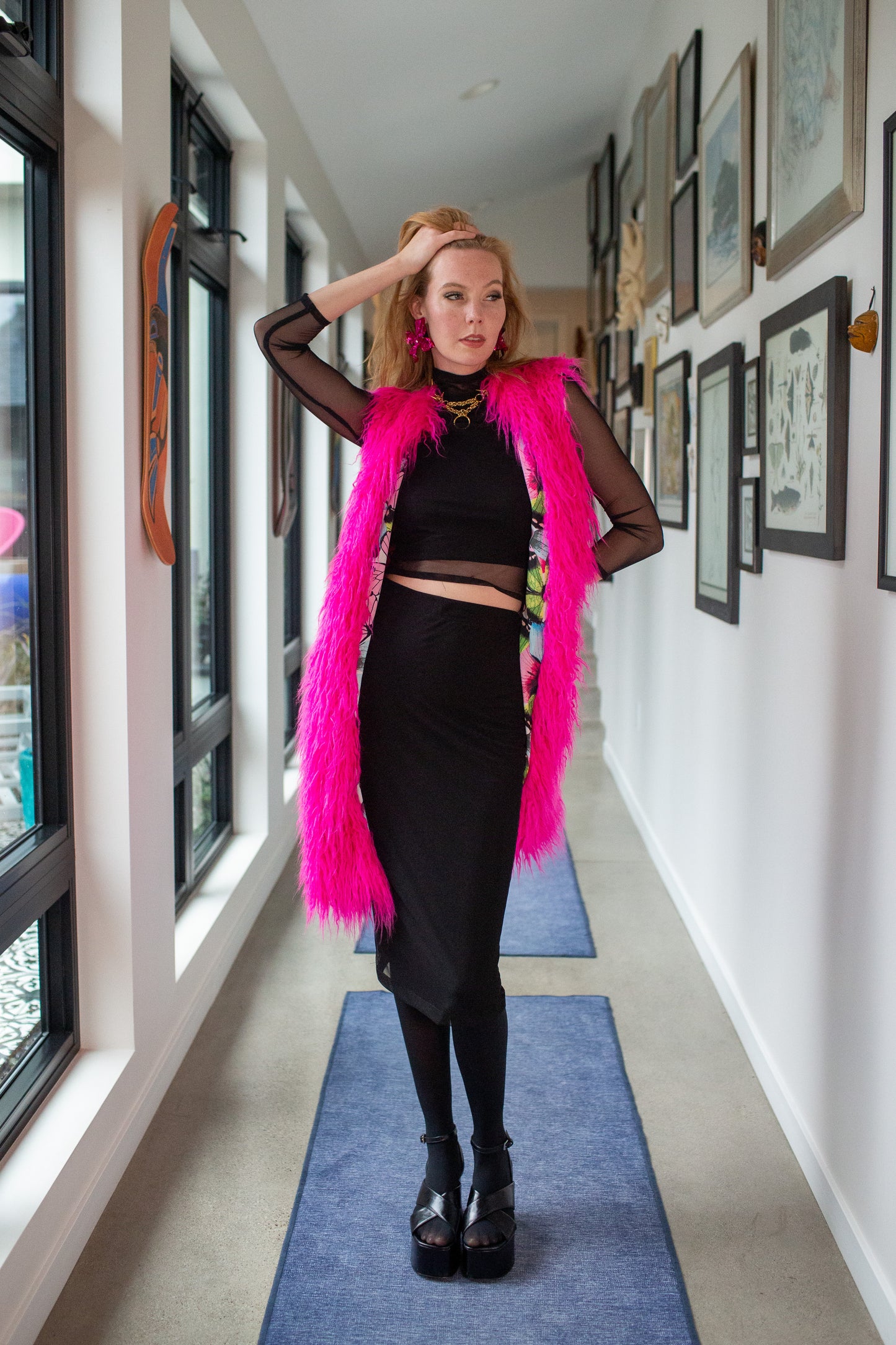Genghis Faux Fur Vest in Voltage Pink
