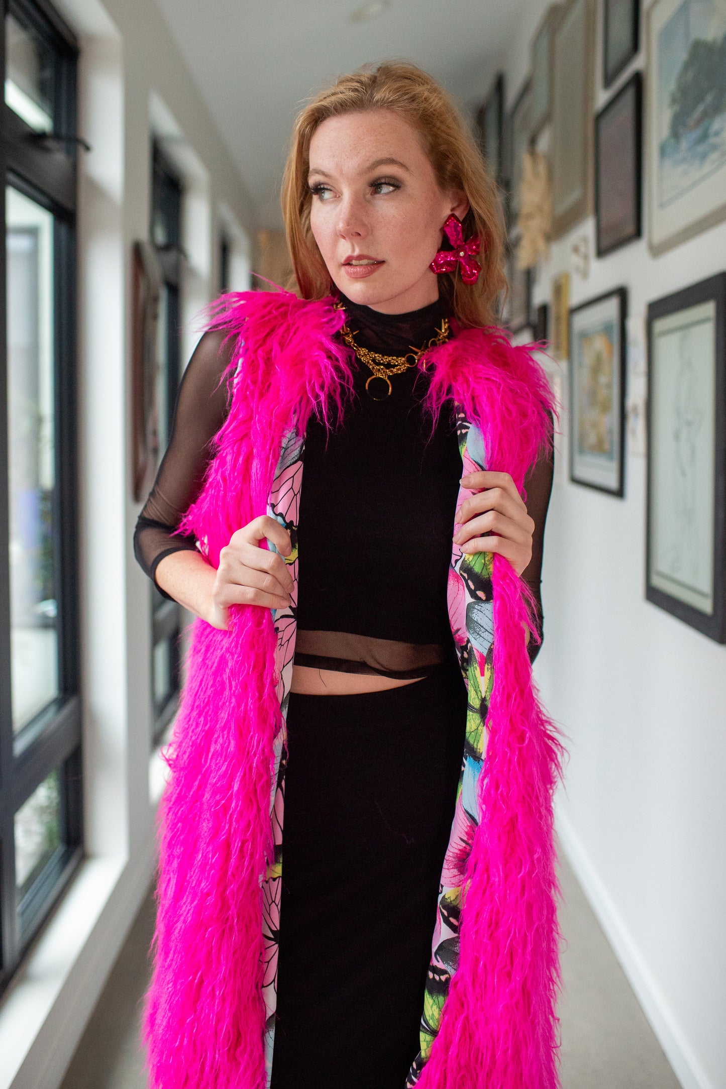 Genghis Faux Fur Vest in Voltage Pink