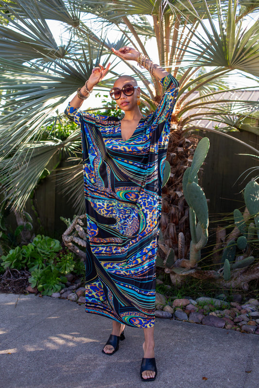 Gracie Caftan in Azure Heat