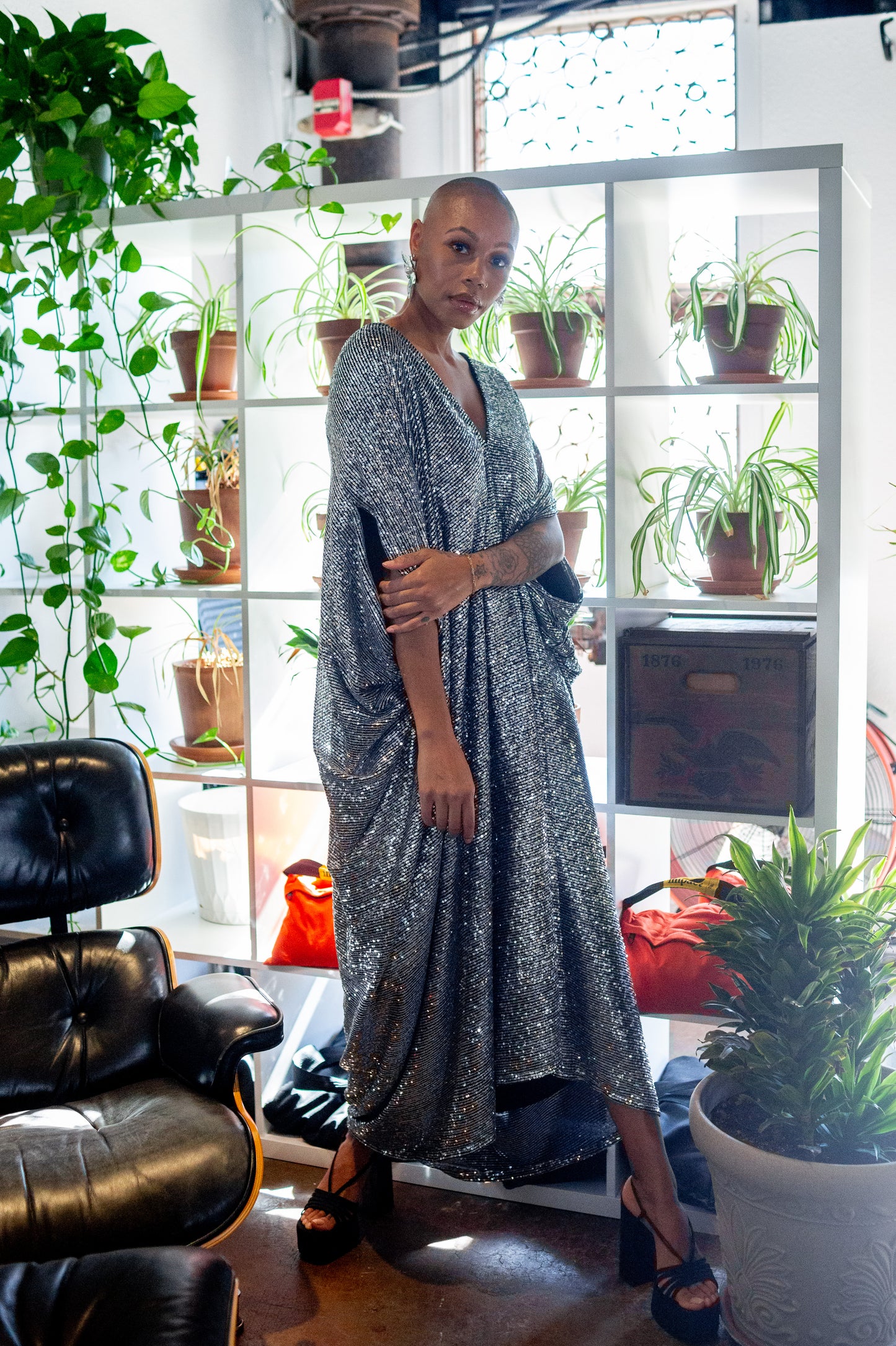 Gunmetal Sequin Caftan Kaftan Dress