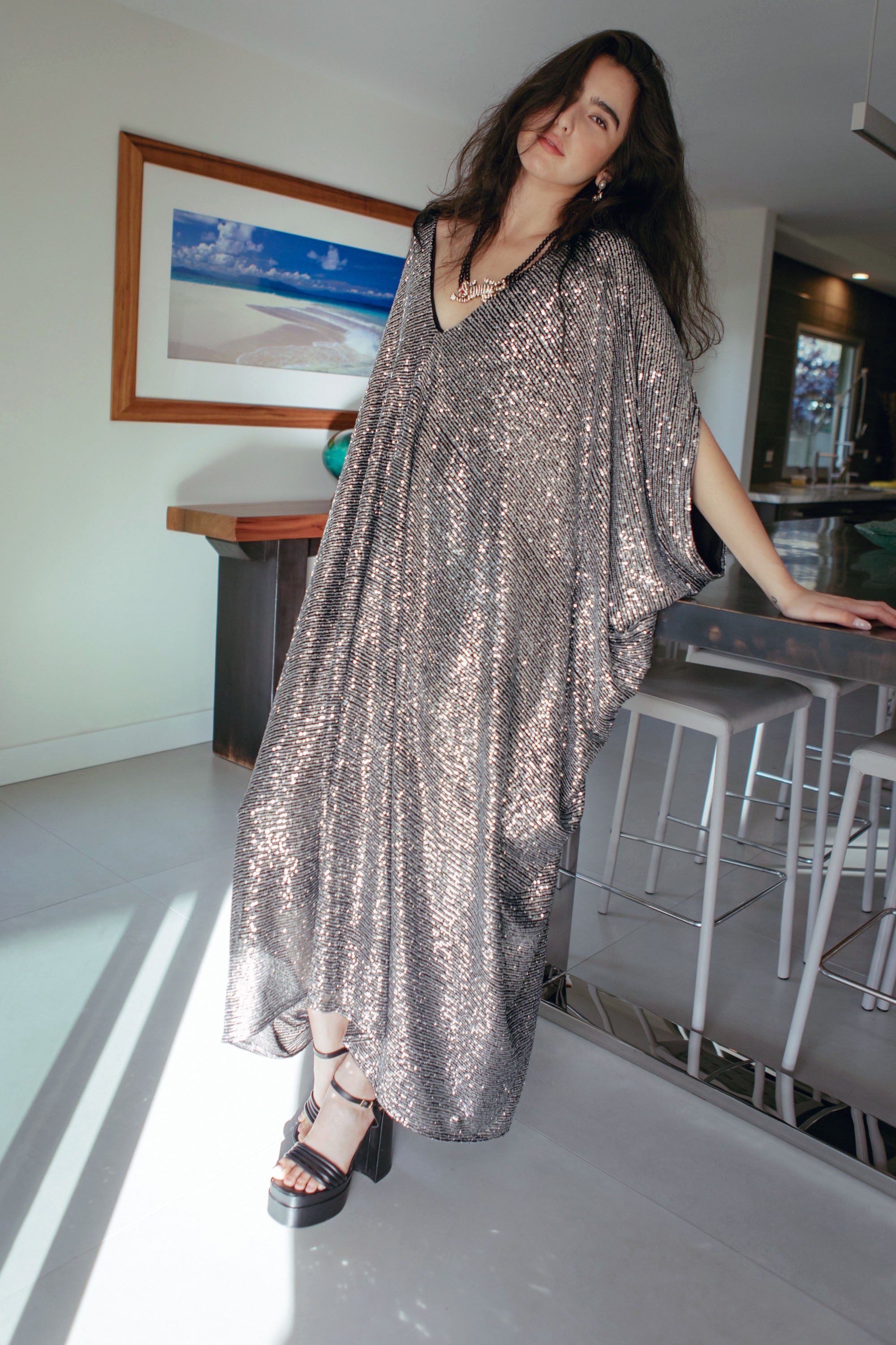 Sequin kaftan dress hotsell