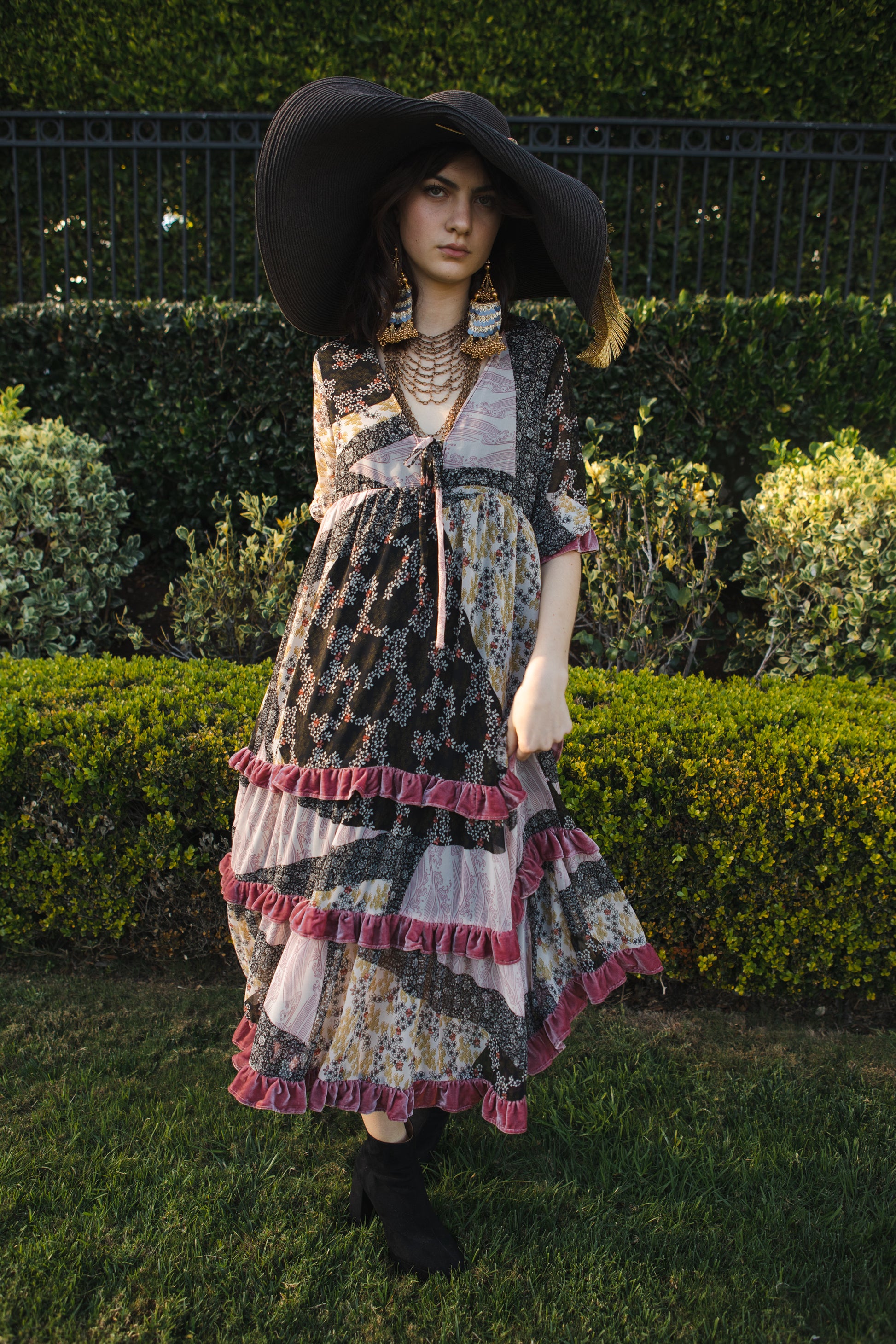 hana floral maxi dress Hana Ruffle Trim Chiffon Maxi Dress