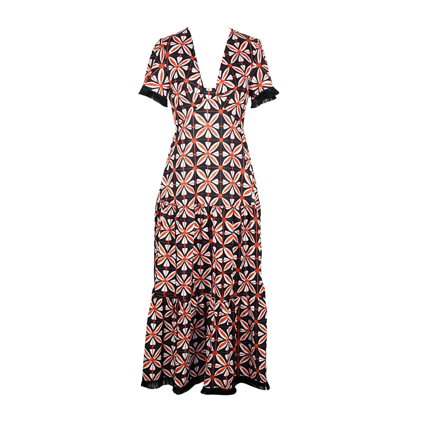 Brick Flower Cut Out Midi Dress-JG Loves