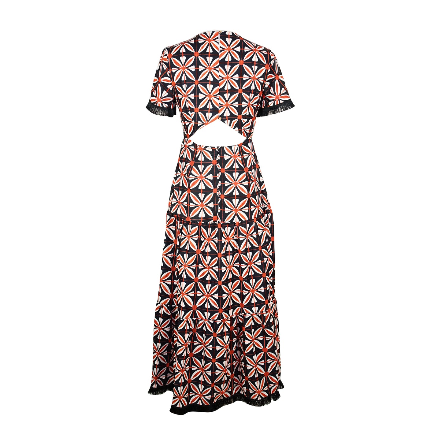 Brick Flower Cut Out Midi Dress-JG Loves