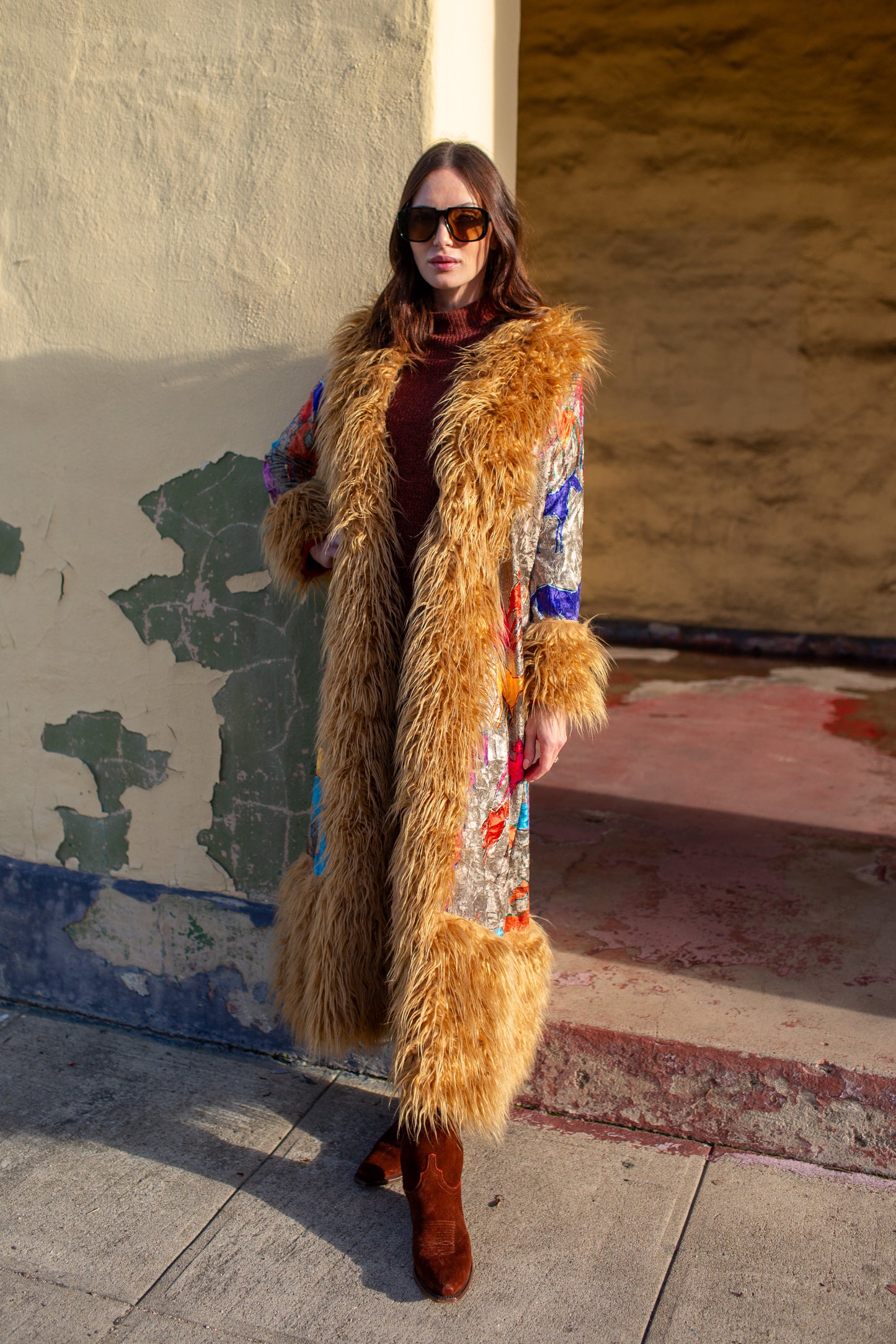 Penny Deluxe Wild Horses Faux Fur Trim Coat