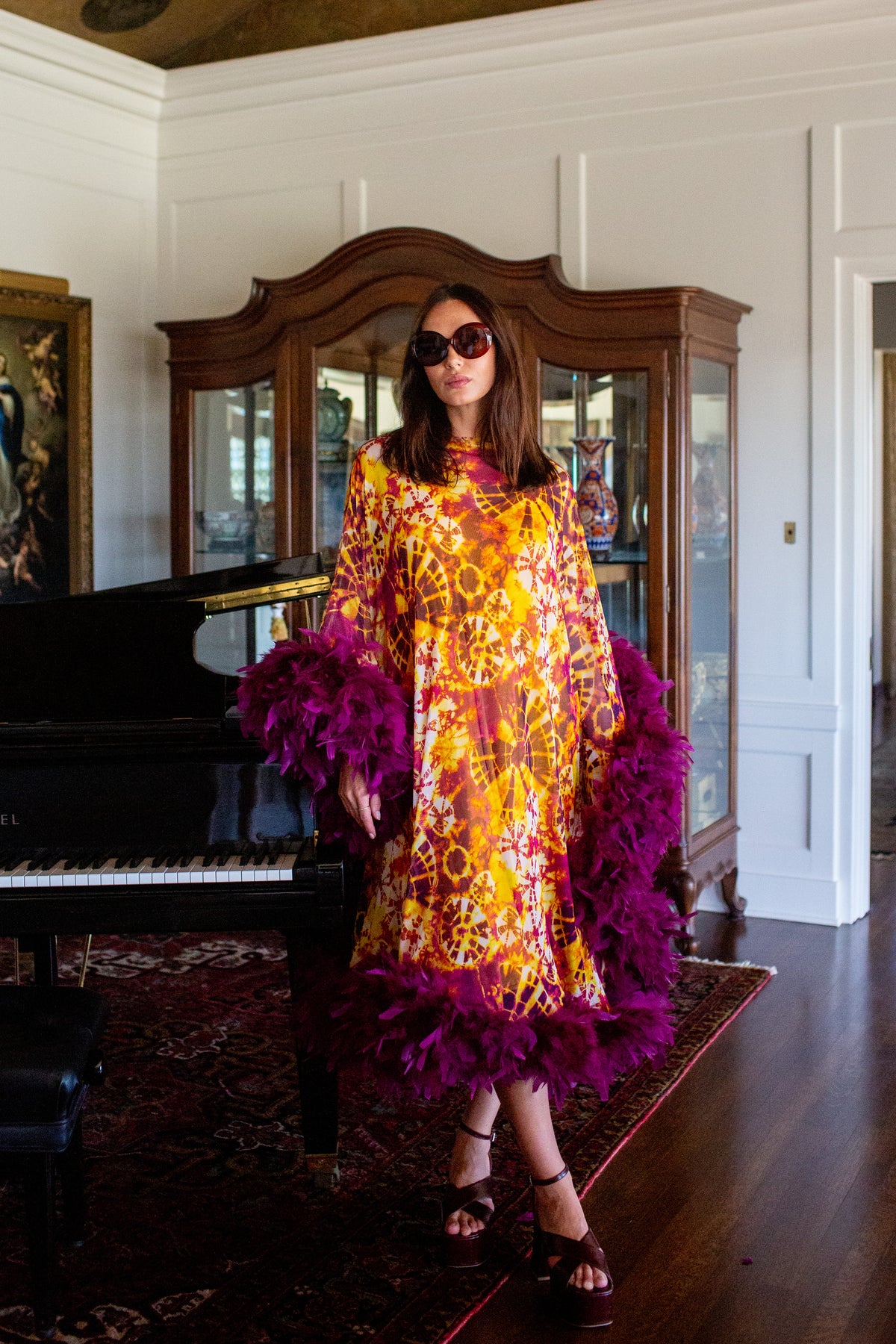 Intra Dimensiona Violet Rapture Mockneck Caftan with Slip