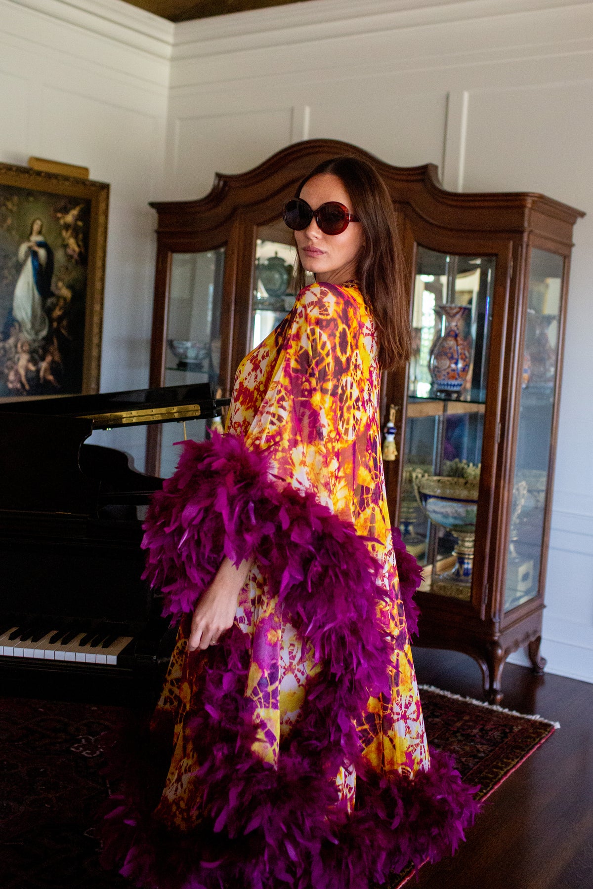 Intra Dimensiona Violet Rapture Mockneck Caftan with Slip