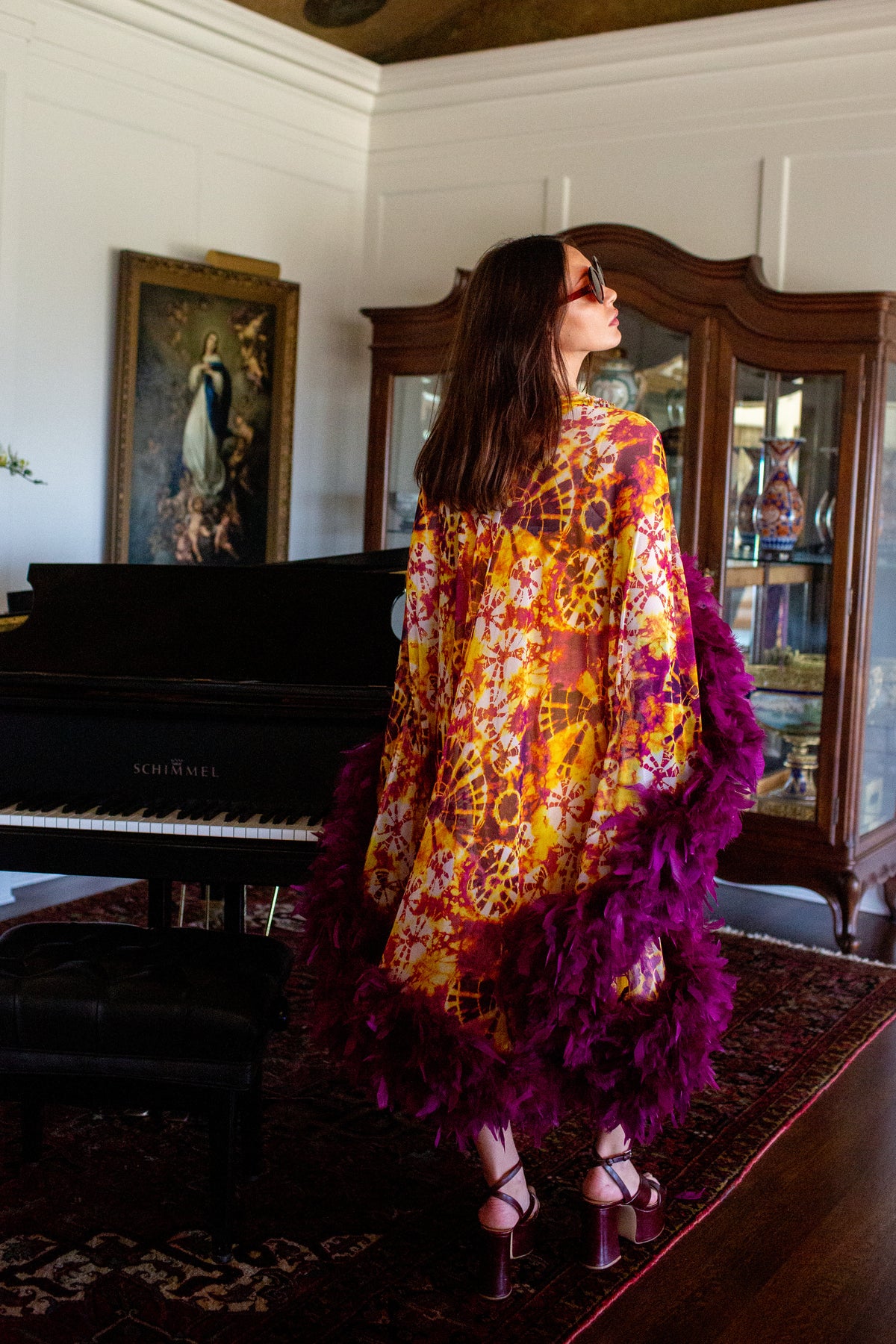 Intra Dimensiona Violet Rapture Mockneck Caftan with Slip