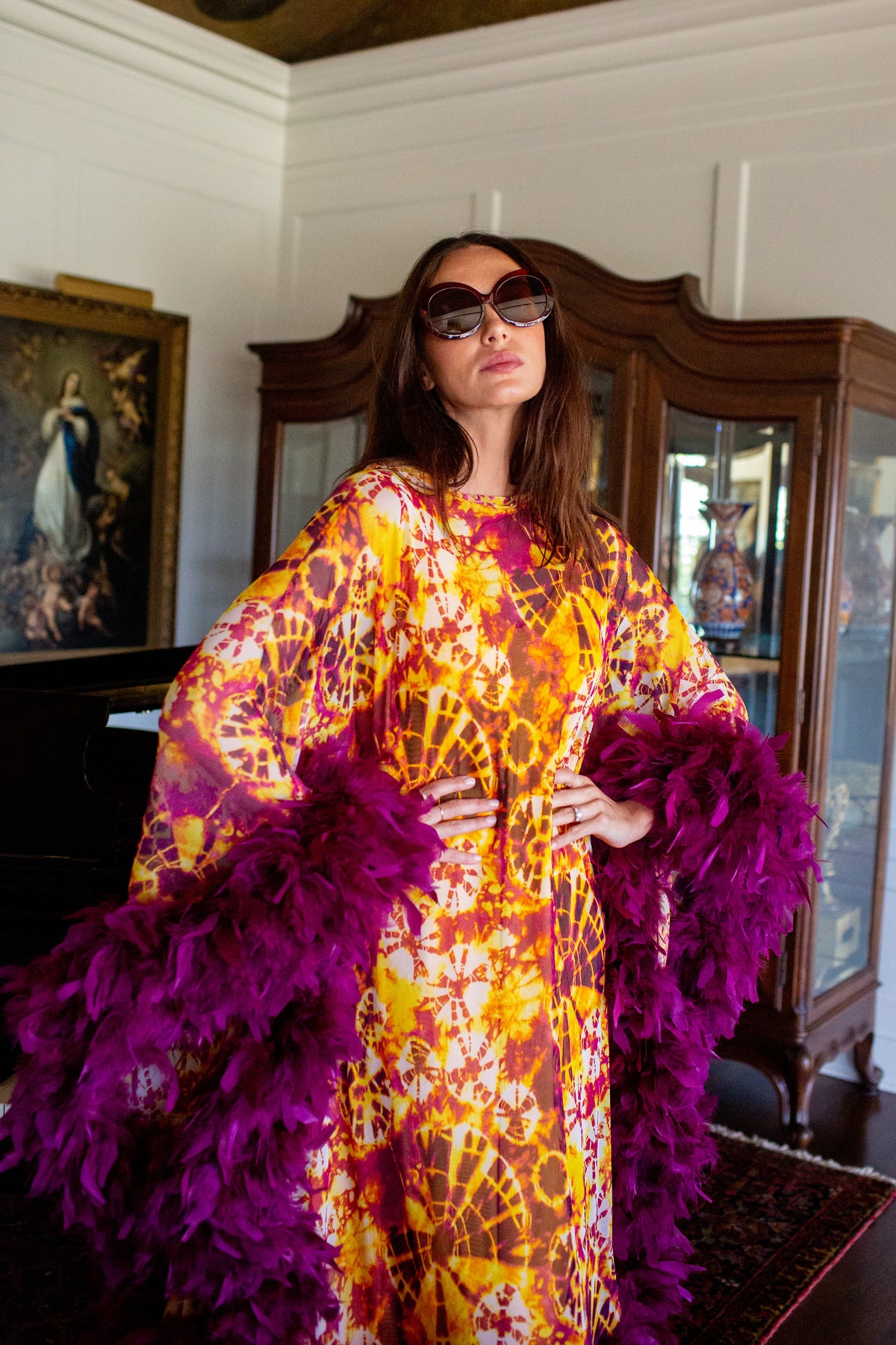 Intra Dimensiona Violet Rapture Mockneck Caftan with Slip