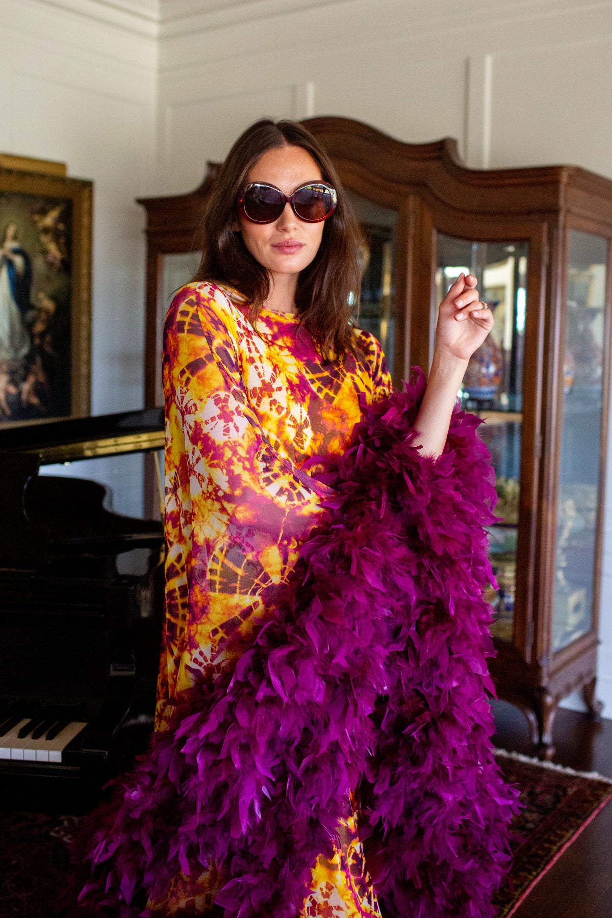 Intra Dimensiona Violet Rapture Mockneck Caftan with Slip