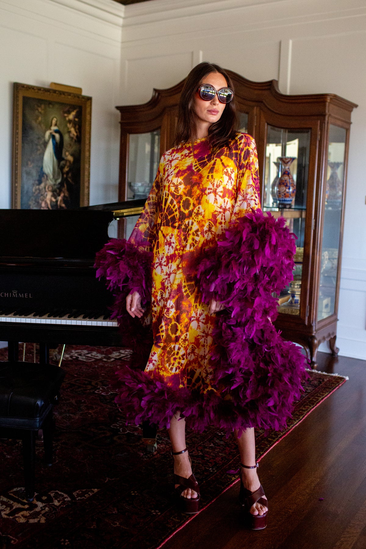 Intra Dimensiona Violet Rapture Mockneck Caftan with Slip