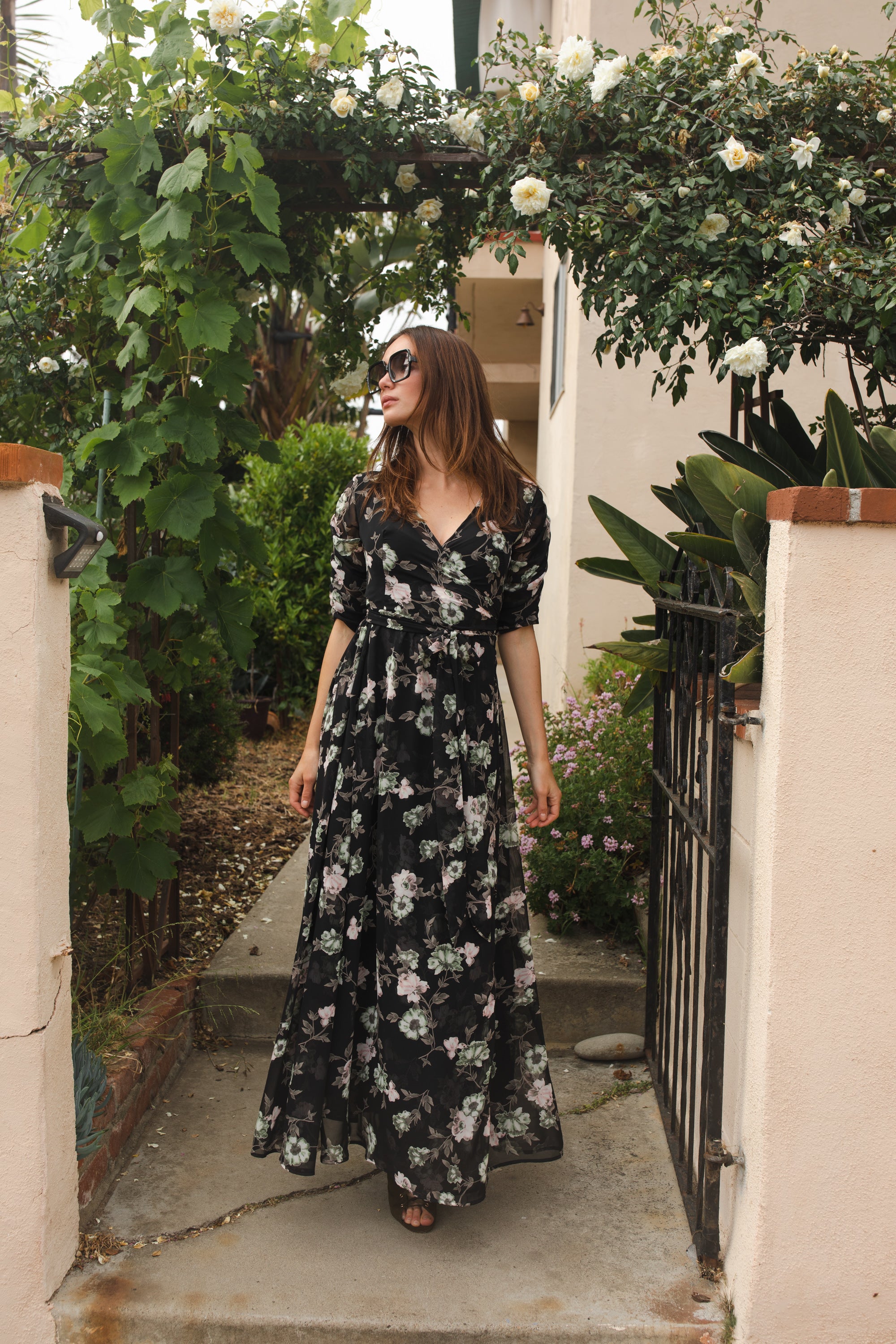 Signature Wrap Dress in Noir Garden – Jennafer Grace