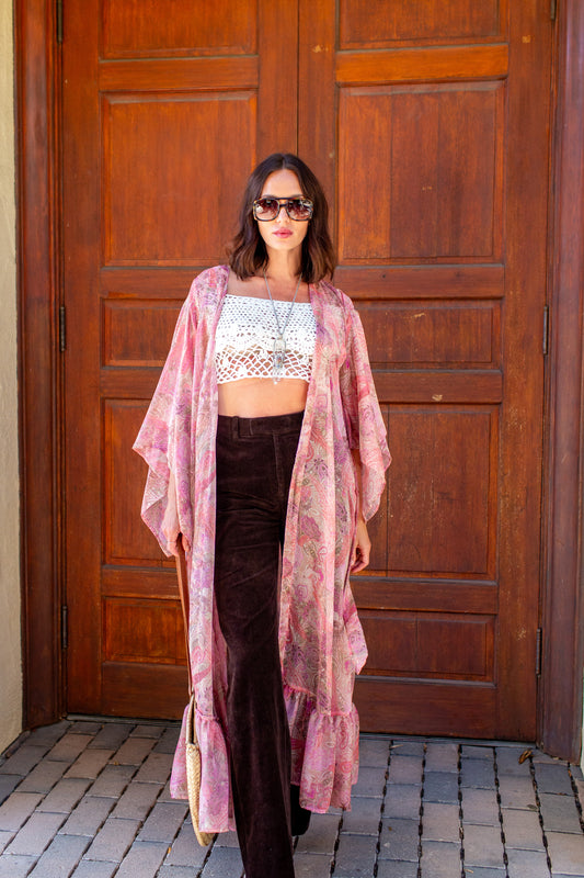 Janys Scarf Sleeve Kimono In Blushing Paisley PRE-ORDER