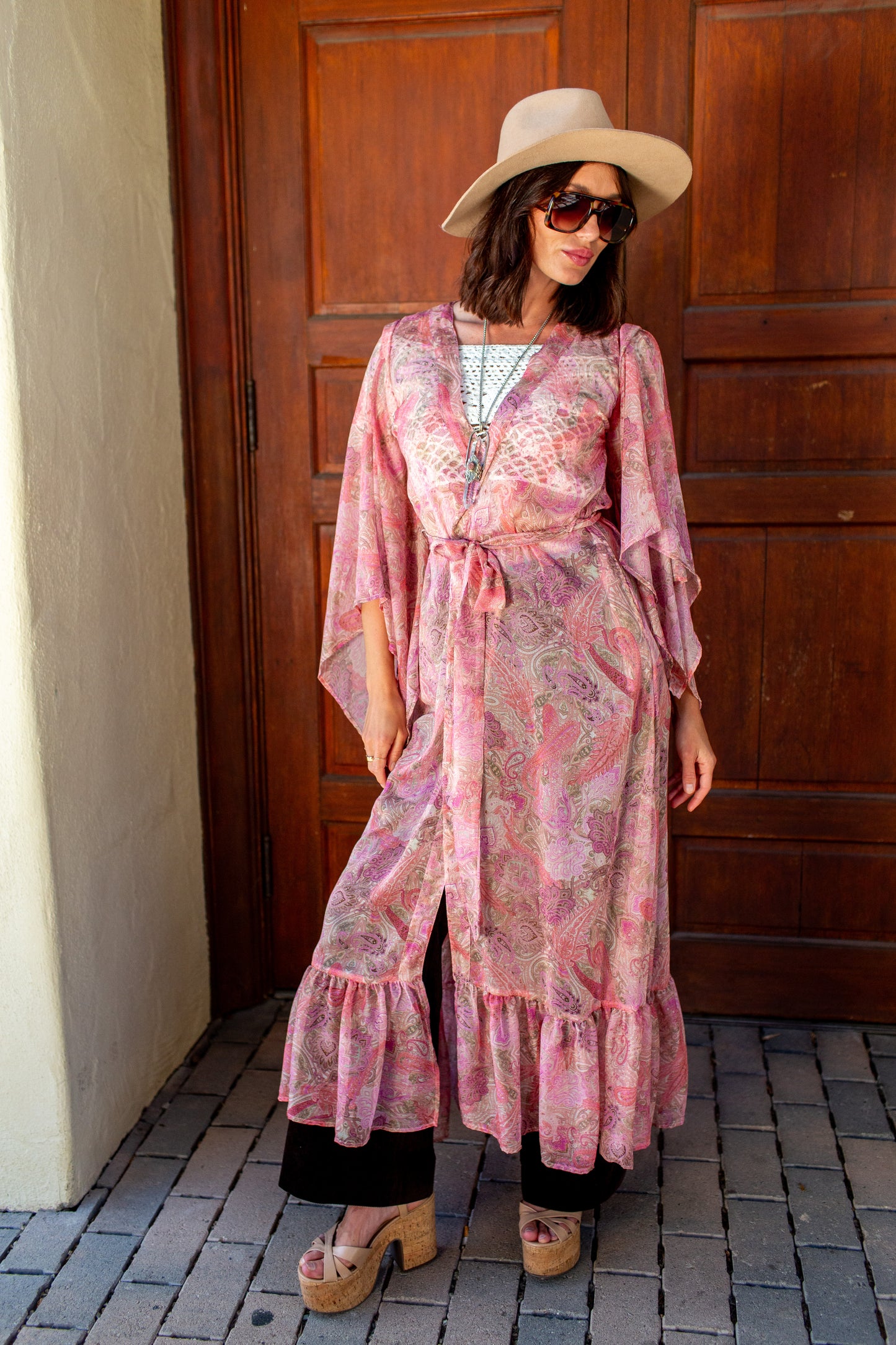 Janys Scarf Sleeve Kimono In Blushing Paisley PRE-ORDER