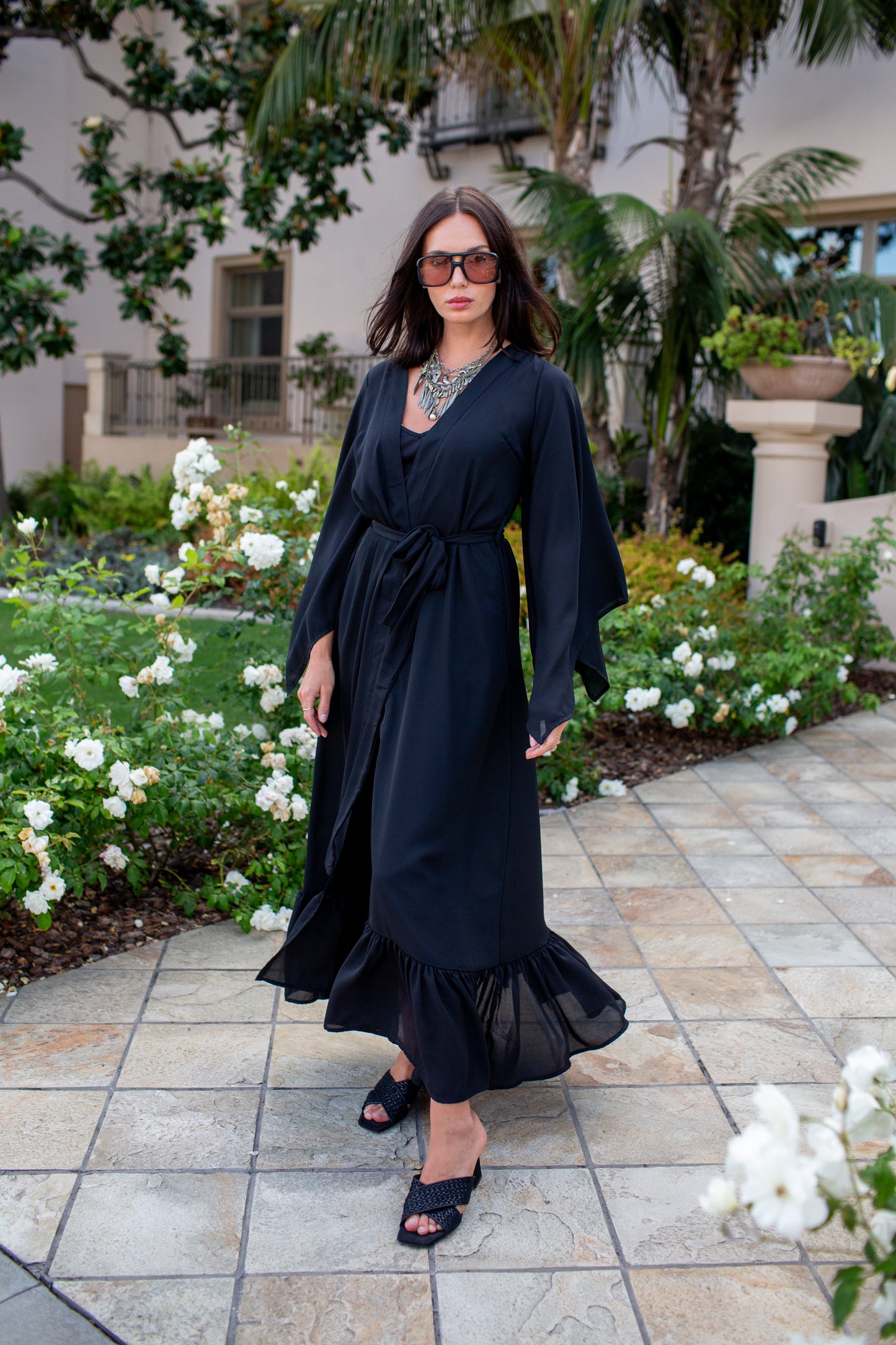 Janys Scarf Sleeve Kimono In Raven