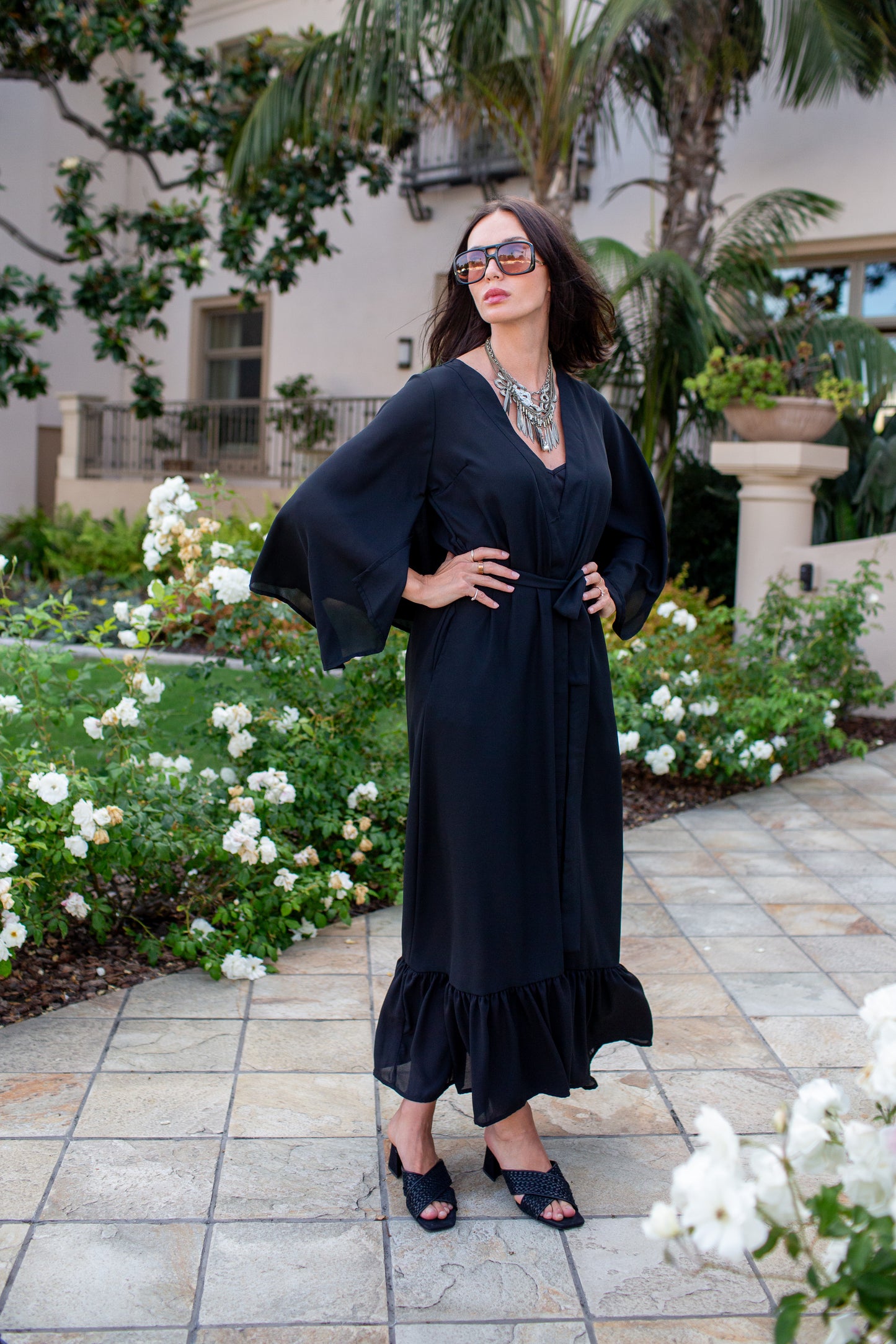 Janys Scarf Sleeve Kimono In Raven